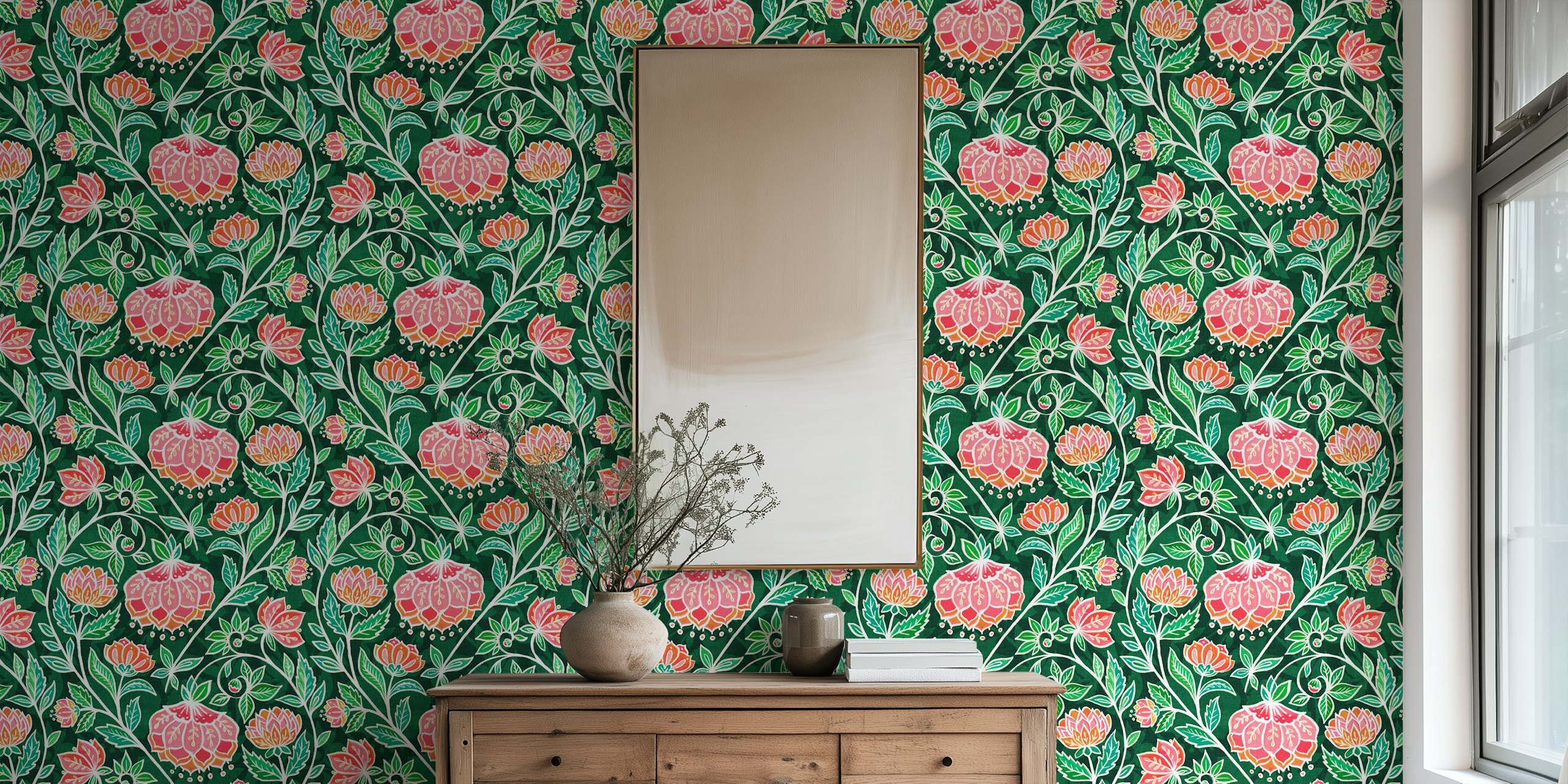 Jewel Toned Chalk Chintz wallpaper w pokoju