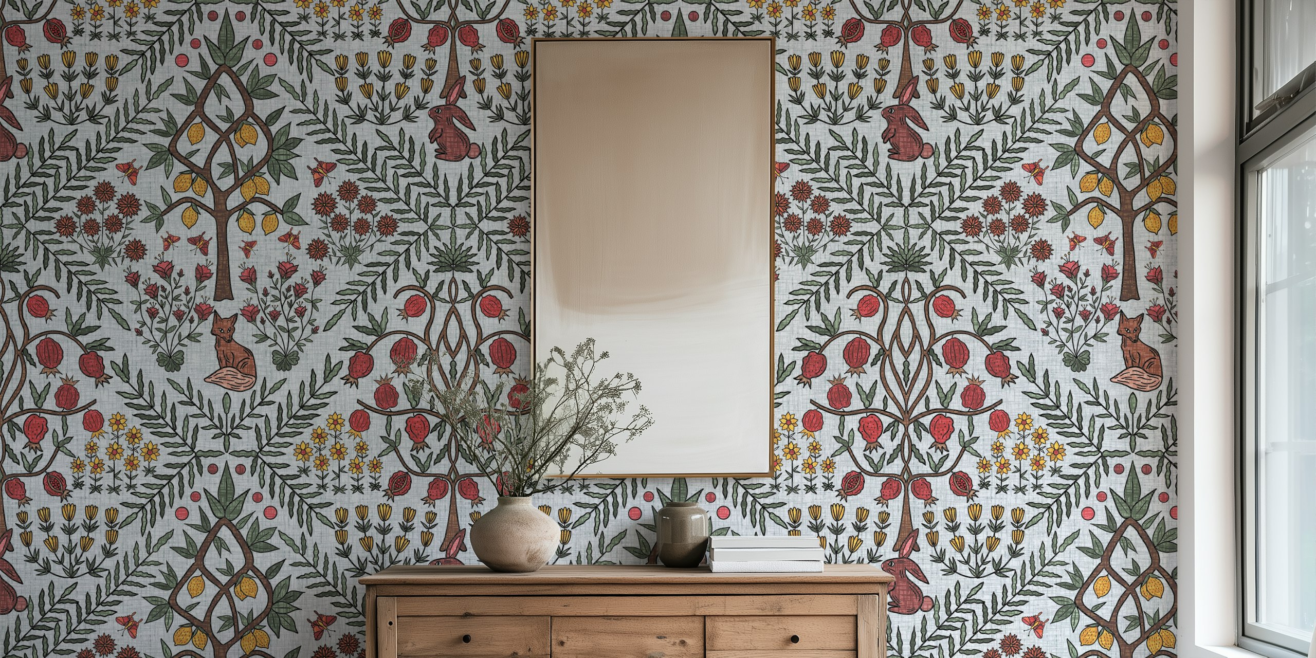 Fox in the Orchard wallpaper design