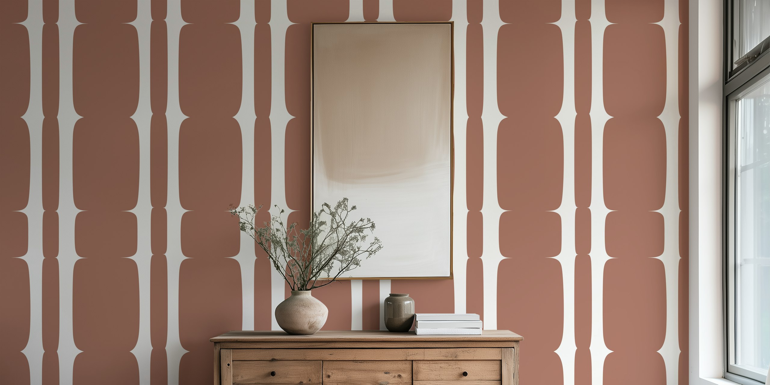 Papel de parede Warm Brown Stripes em um quarto