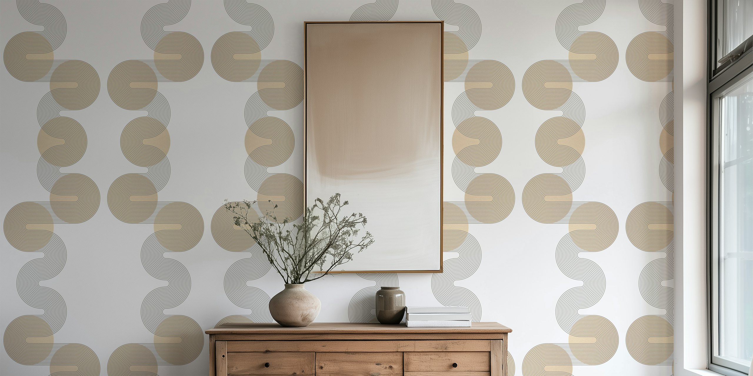 Papel tapiz Mid Century Circle Waves en una habitación