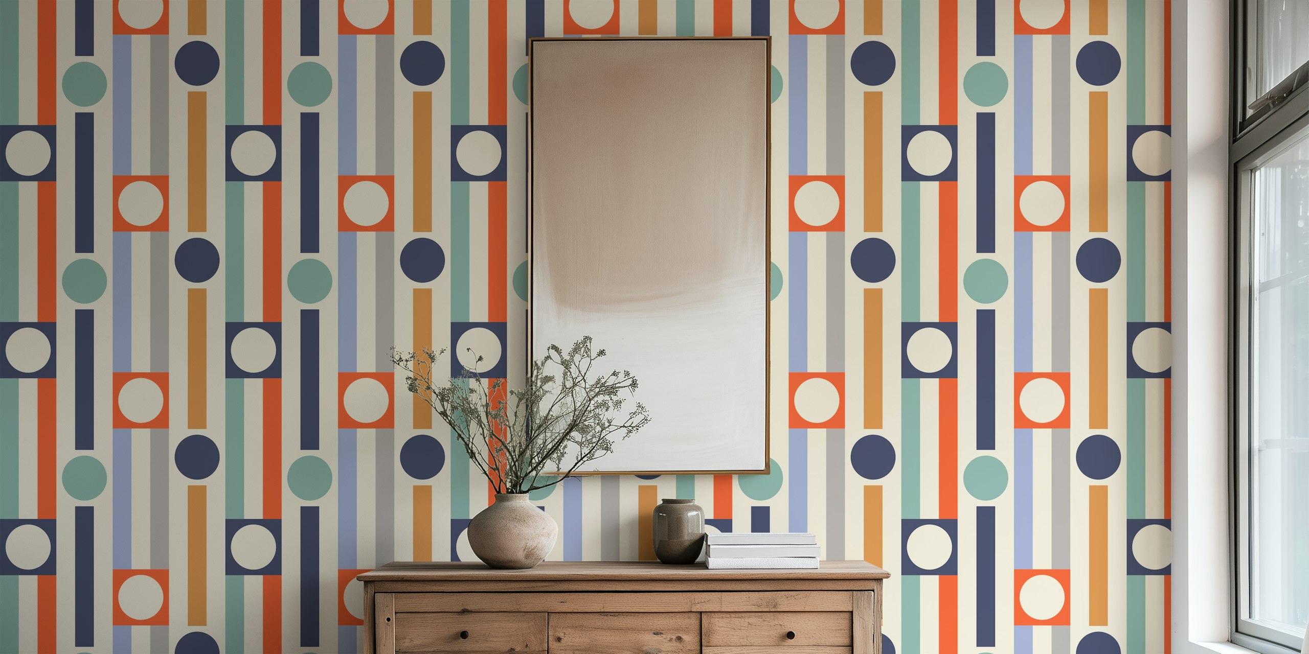 Colorful geometric stripes and circles wallpaper