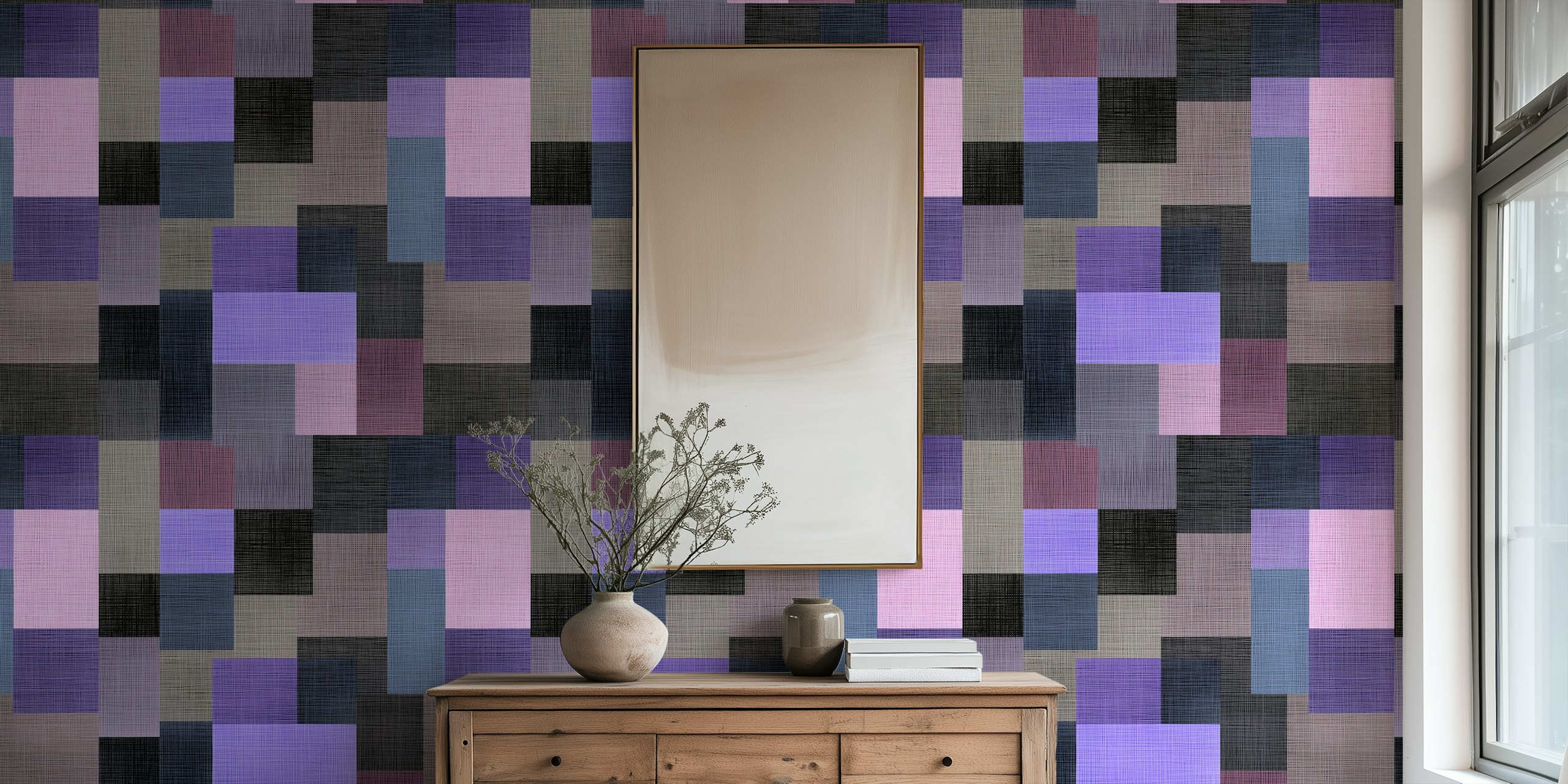 Tapeta Purple and Black Mosaic v pokoji