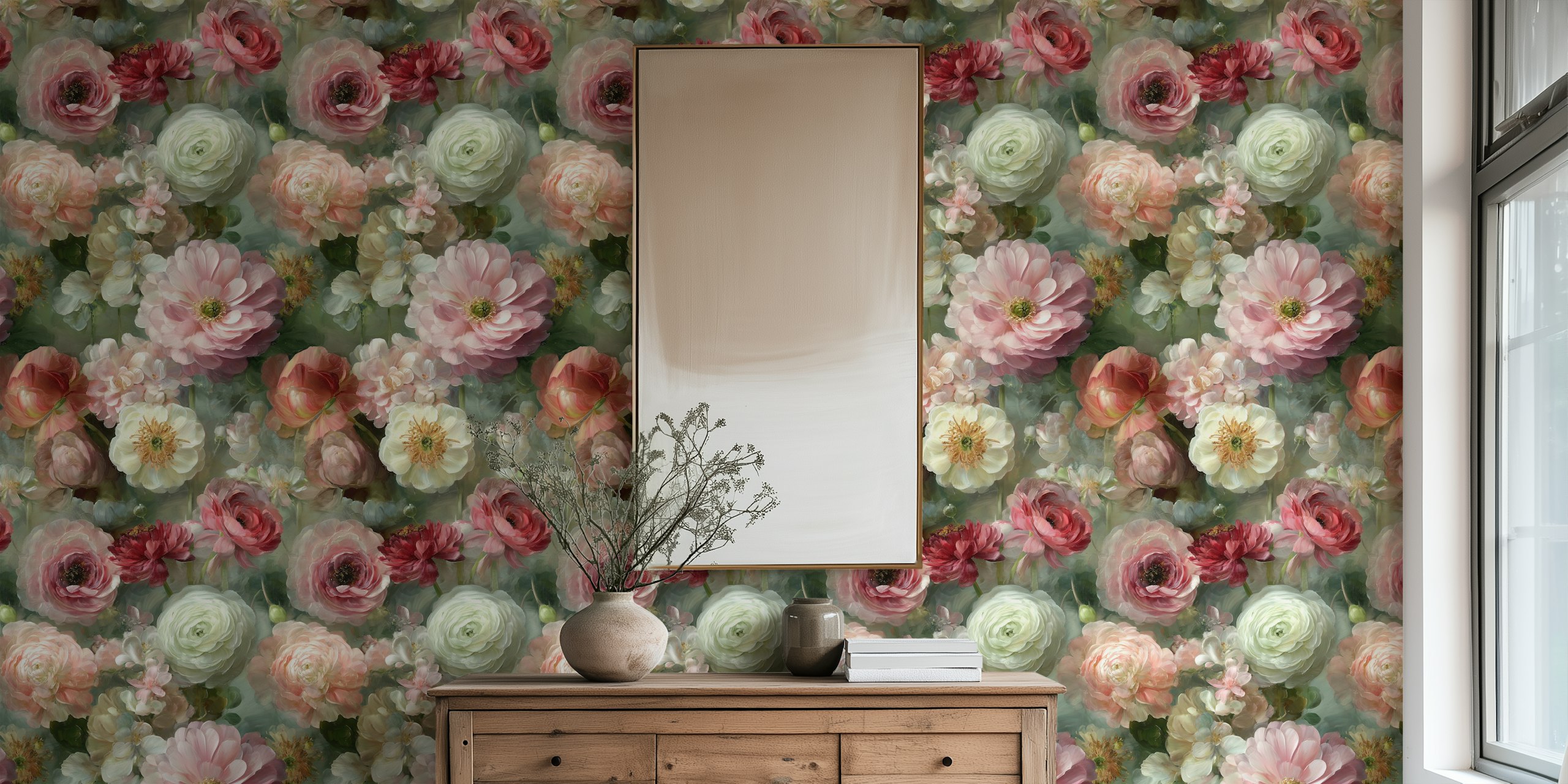 Elegant Flower Cascade wallpaper in a room