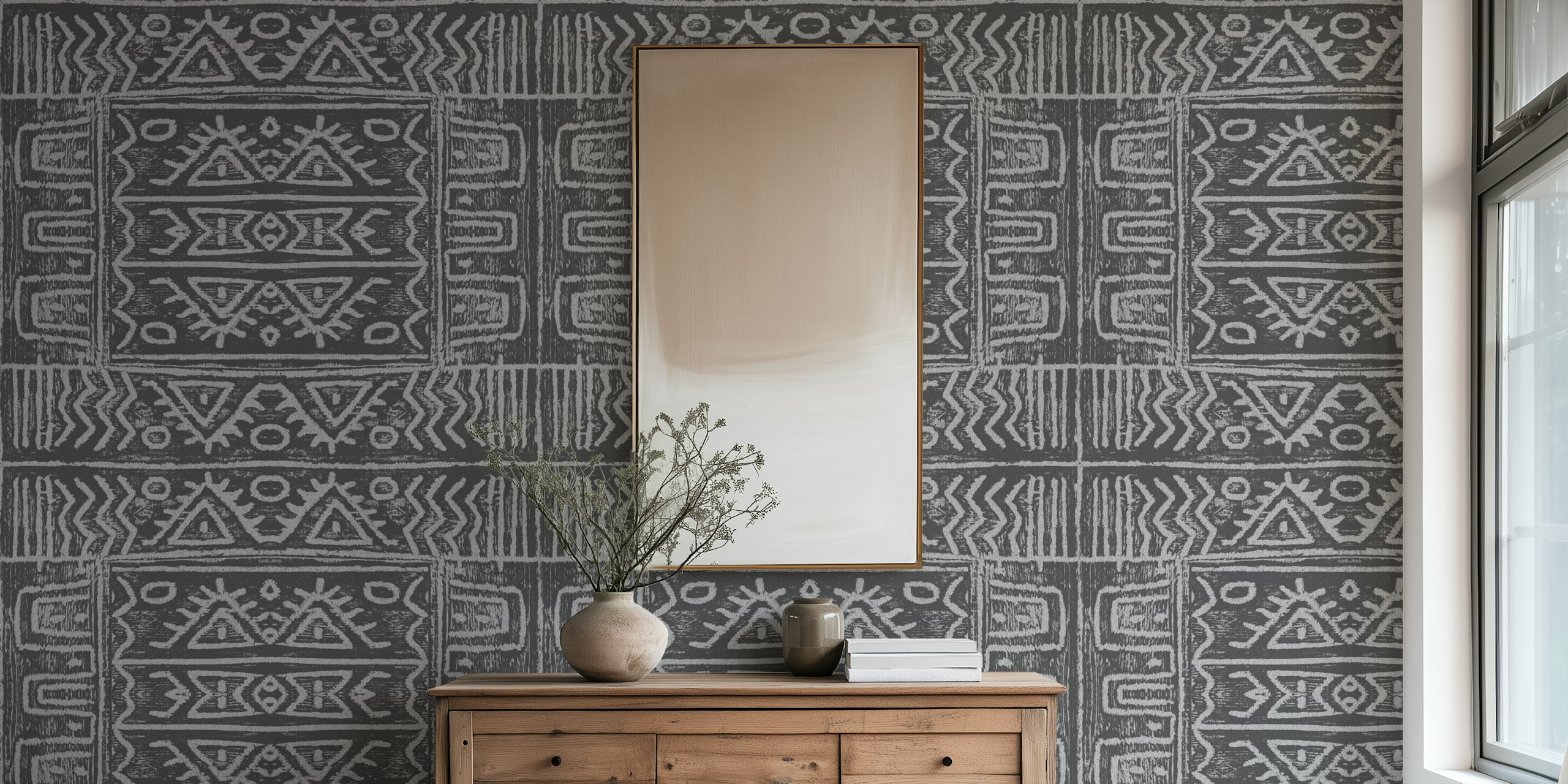 Mudcloth Dark Grey tapet i ett rum