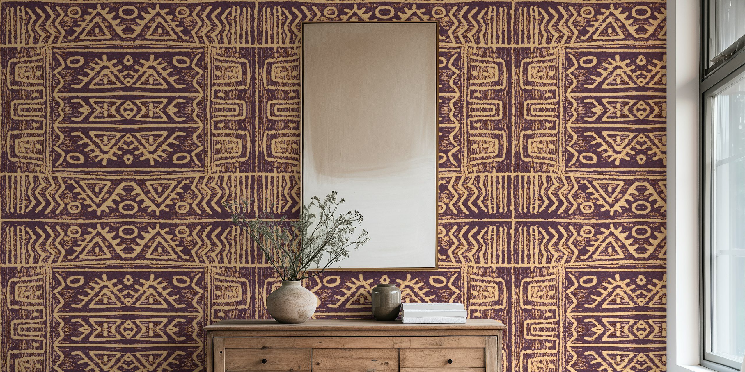 Mudcloth Brown Cream tapet i ett rum