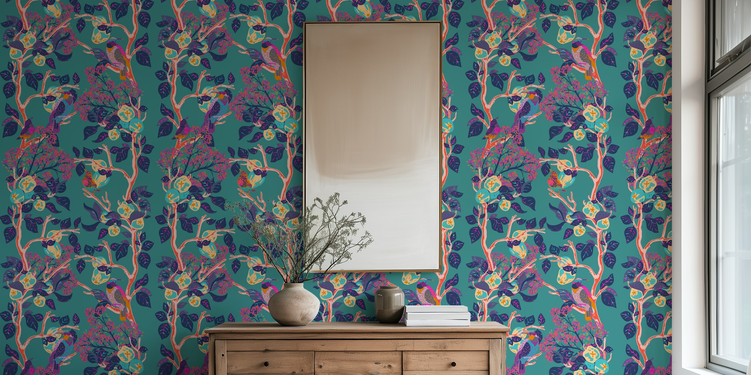 Woodpeckers wallpaper u šarenoj sobi