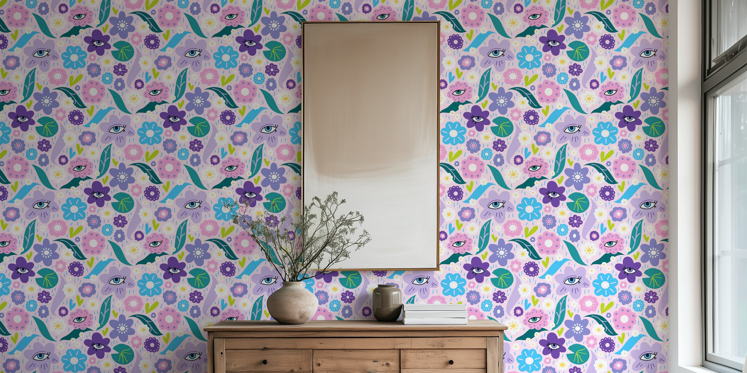 Wavy Flowers wallpaper displayed in a room