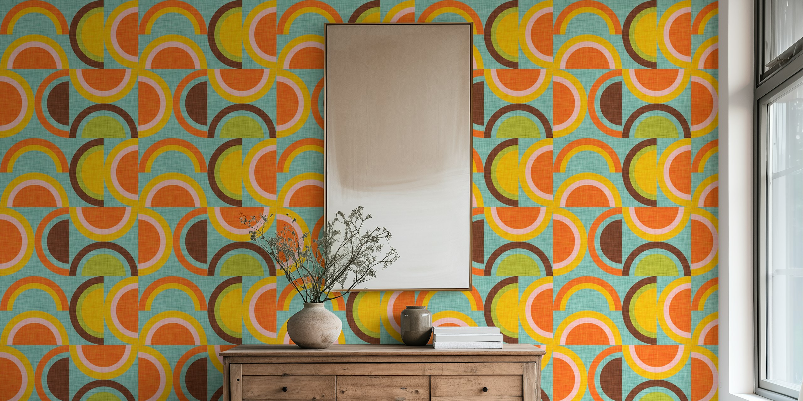 70s Semi-Rainbow Blue wallpaper in a stylish room