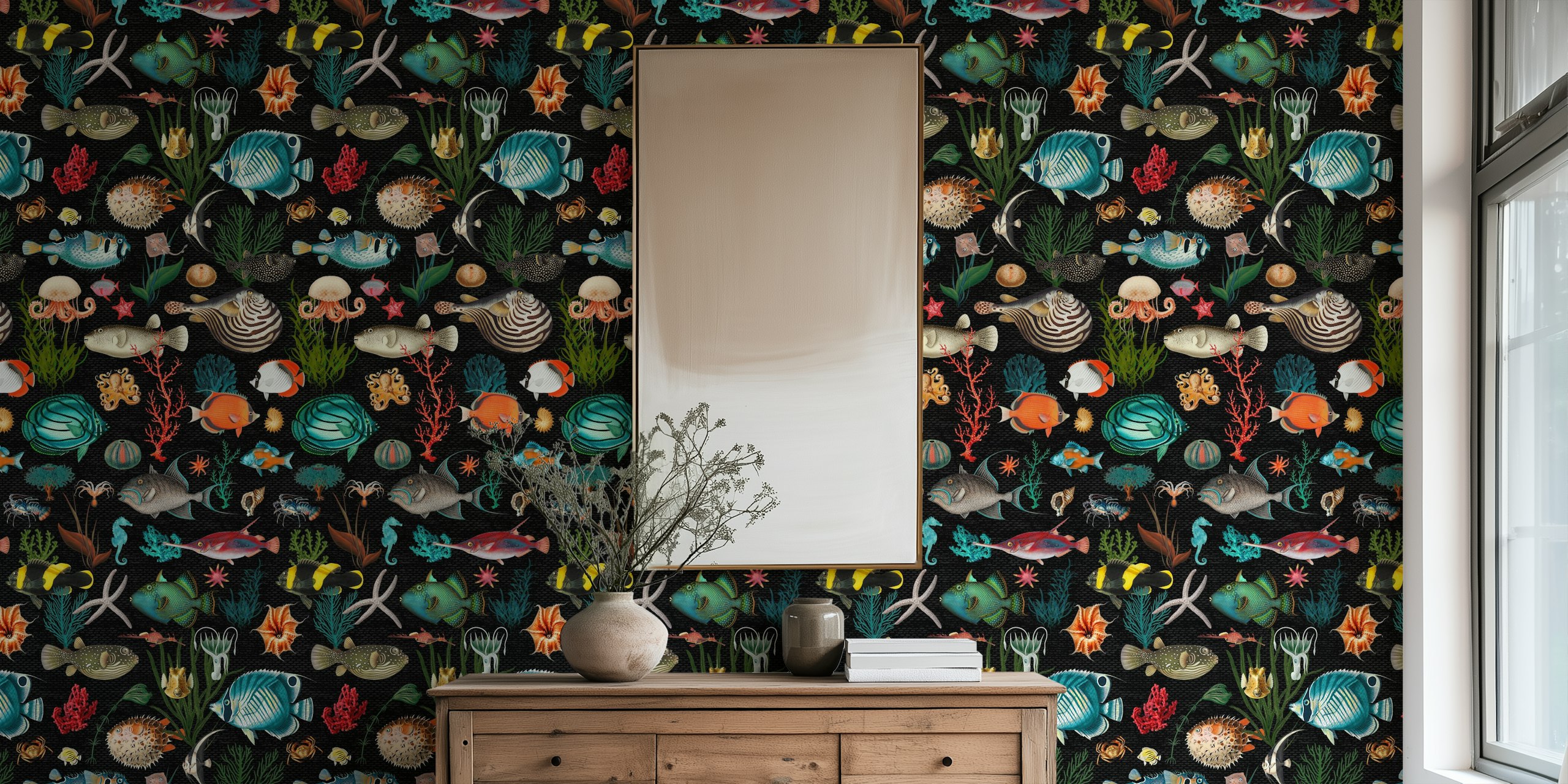 Colorful underwater marine life fishes and corals wallpaper