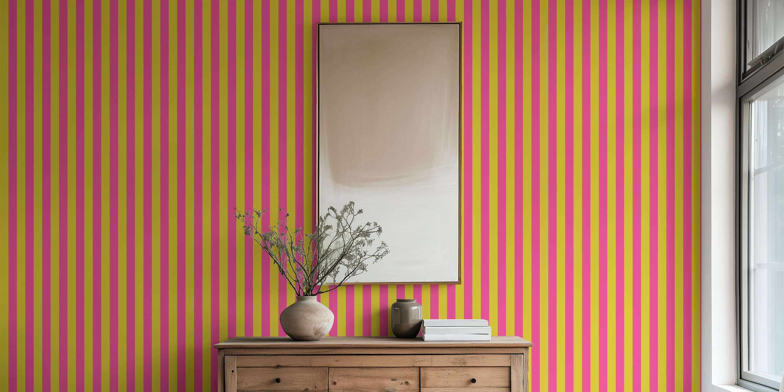 70s stripes τοιχογραφία σε empire yellow και hot pink