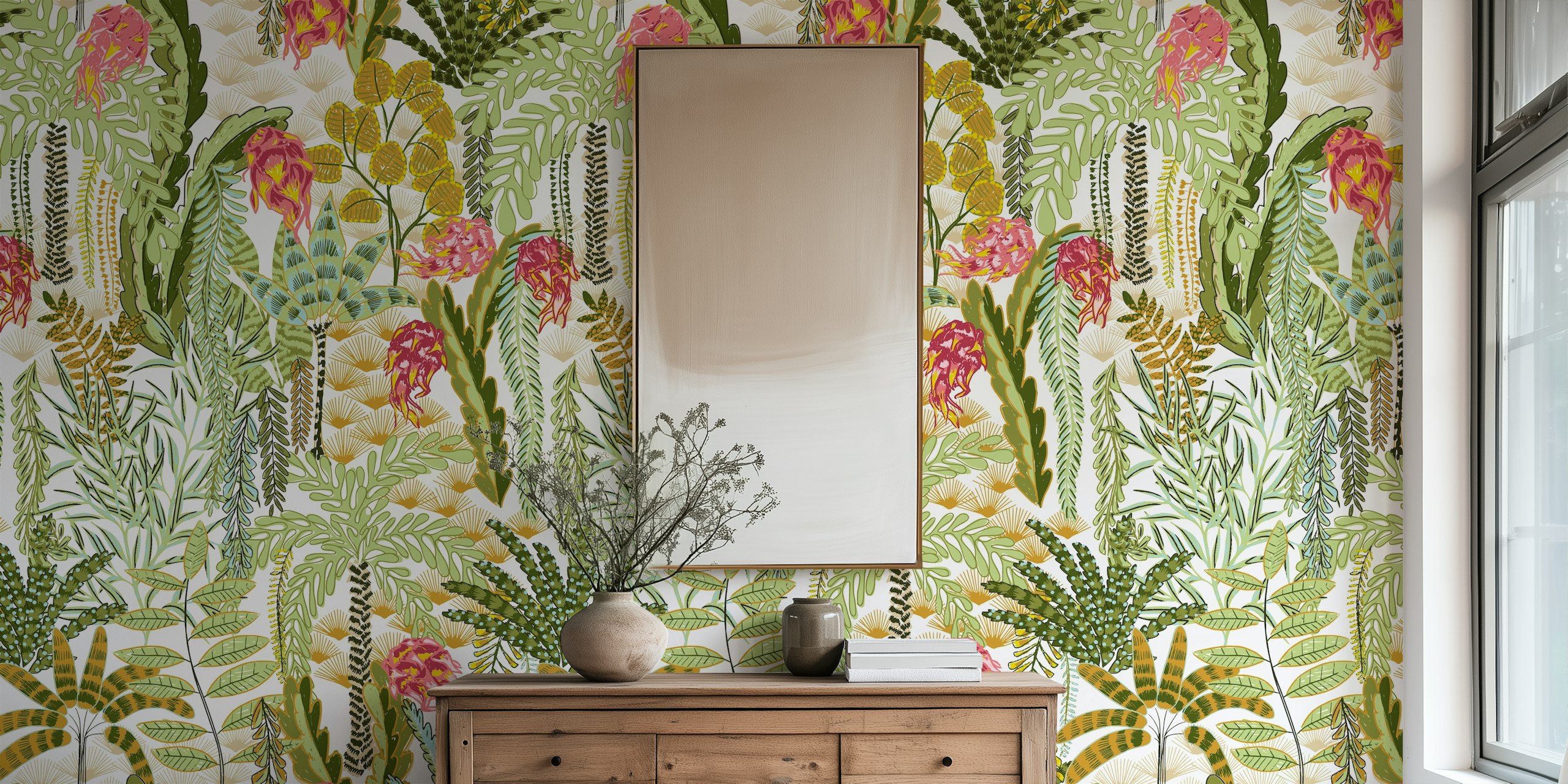 Tropical wallpaper design with dragon fruit light