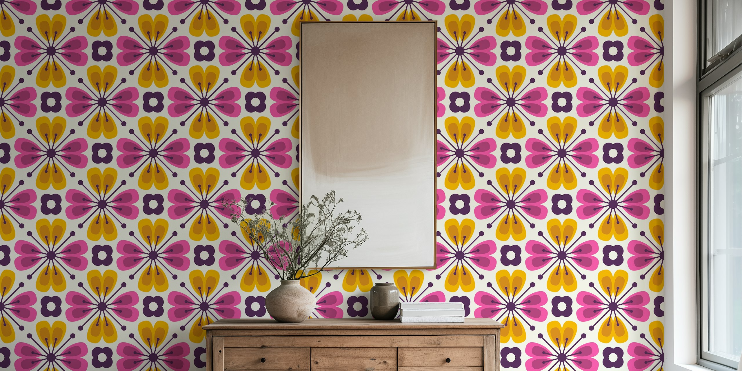 Tapeta Abstract flowers v pink and yellow