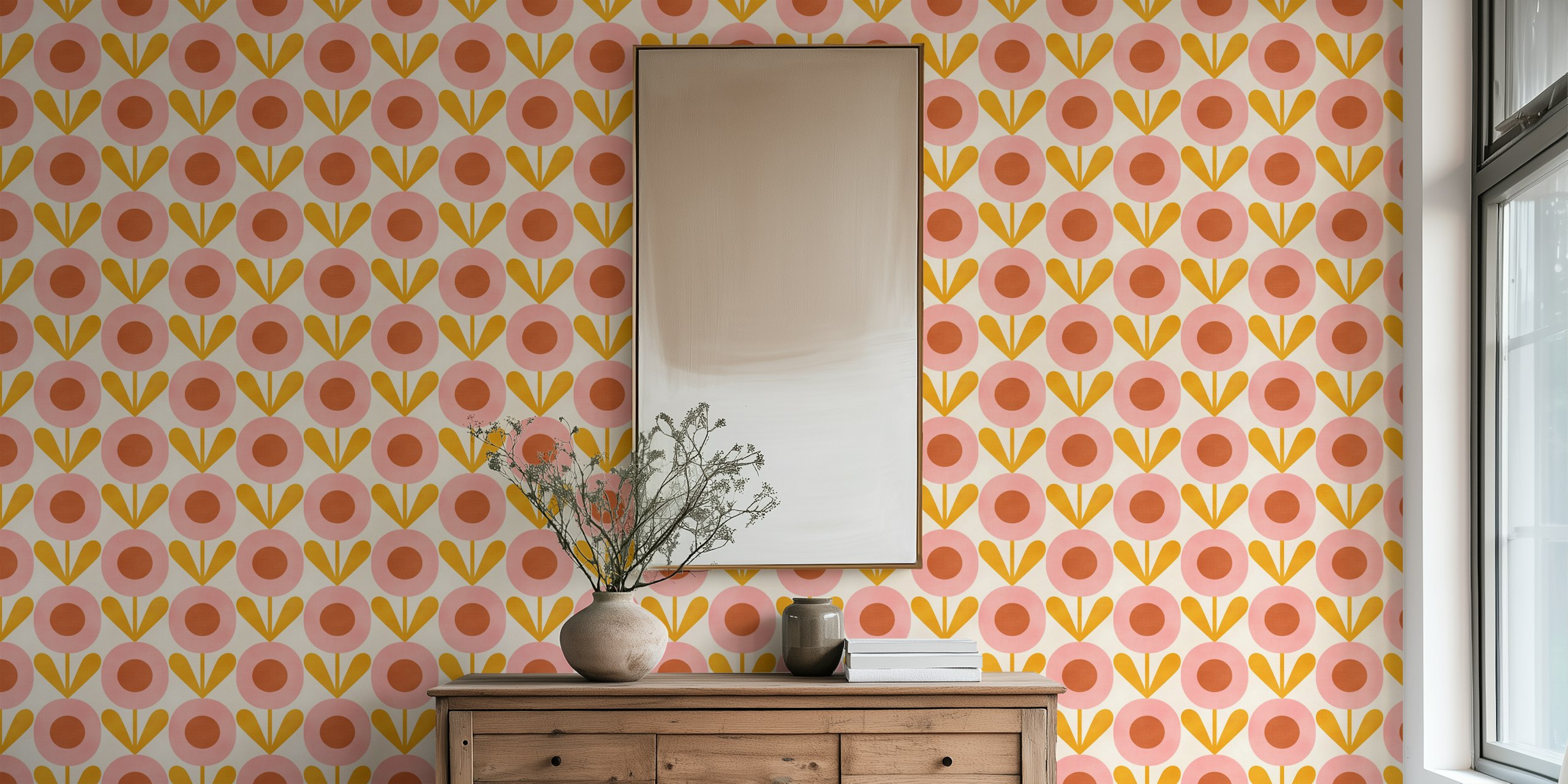Papel de parede Geo Mod Flowers em um quarto