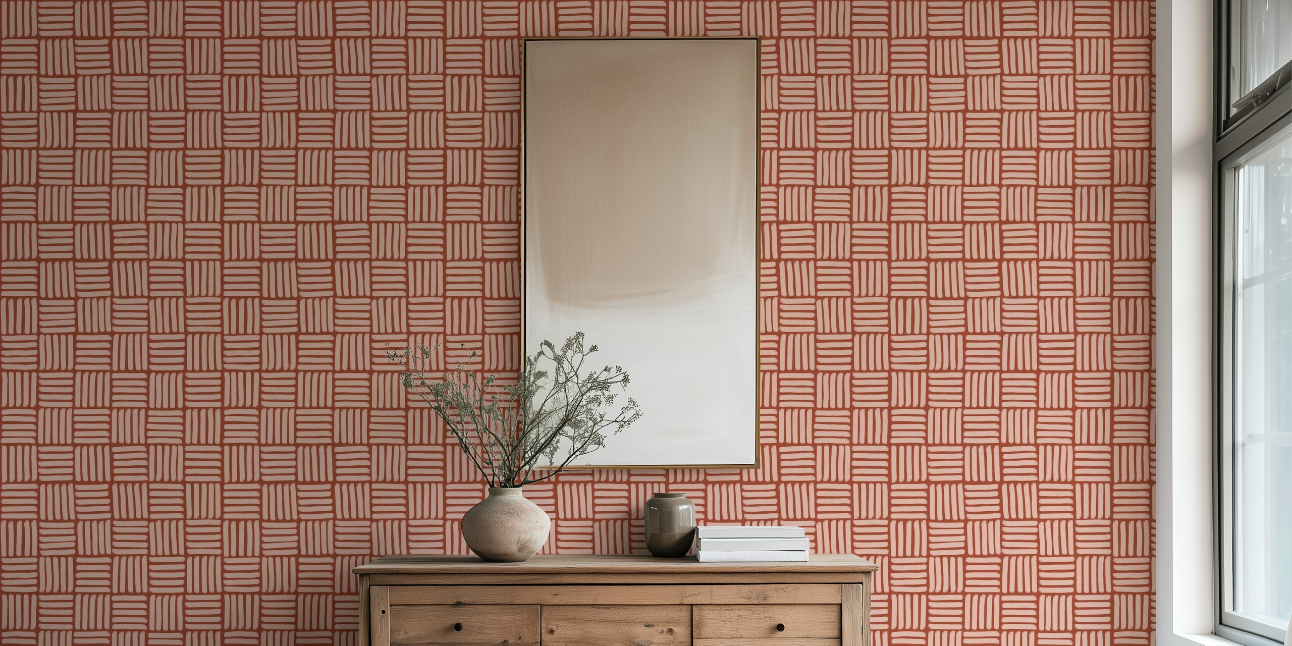 Basketweave on Brick Red - Small in een kamer