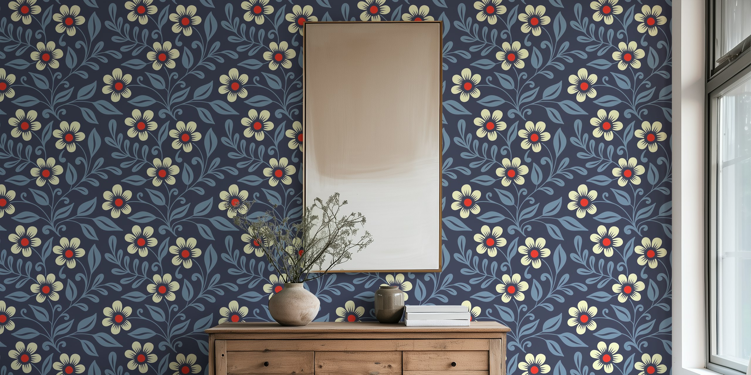Carta da parati Hand drawn wildflowers in blue grey