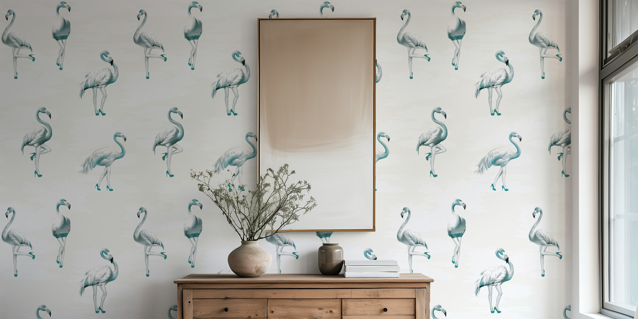 Flamingo Girls in grey aqua blue v stylovém pokoji
