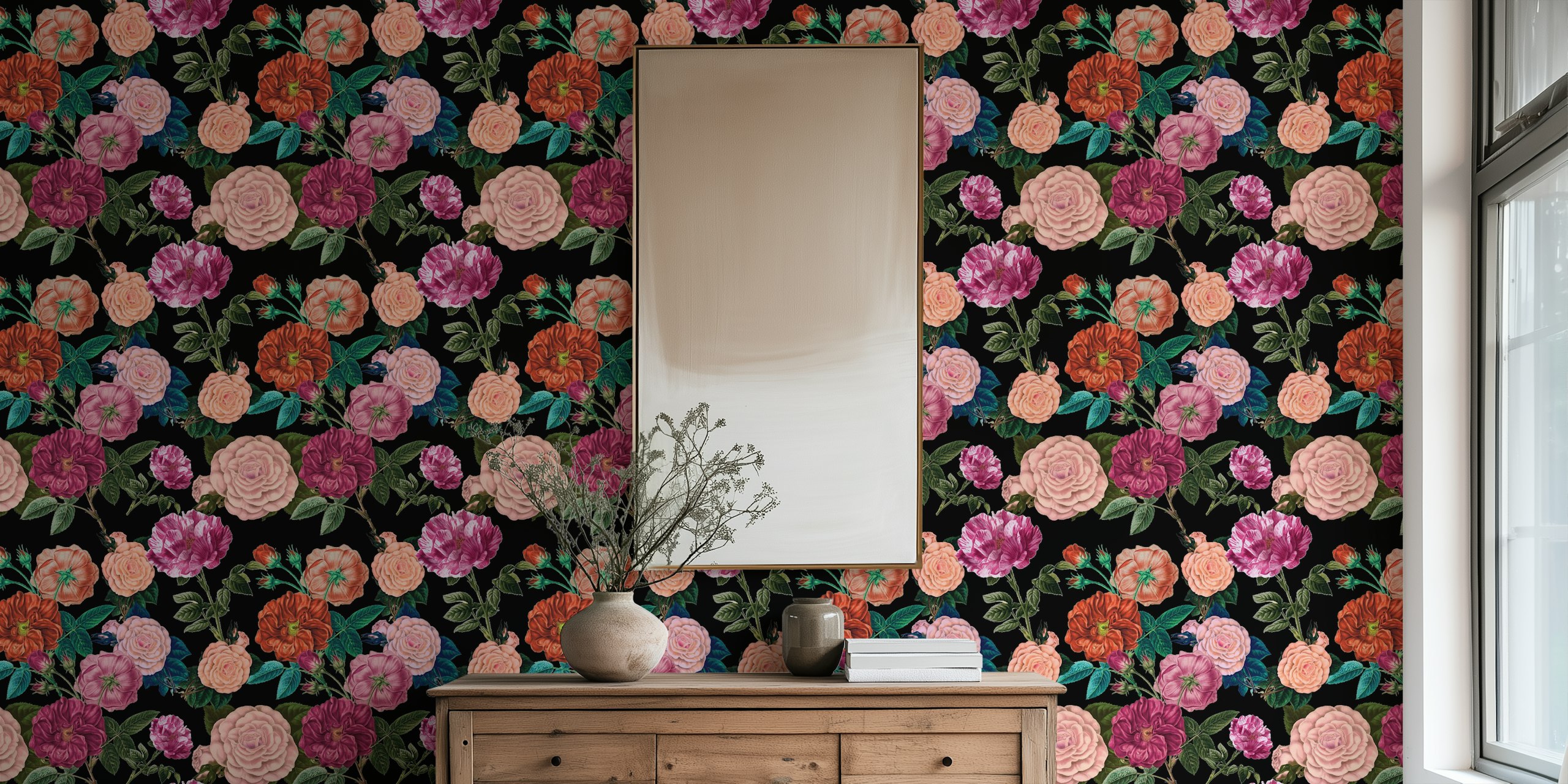 Elegant roses wallpaper design in a room