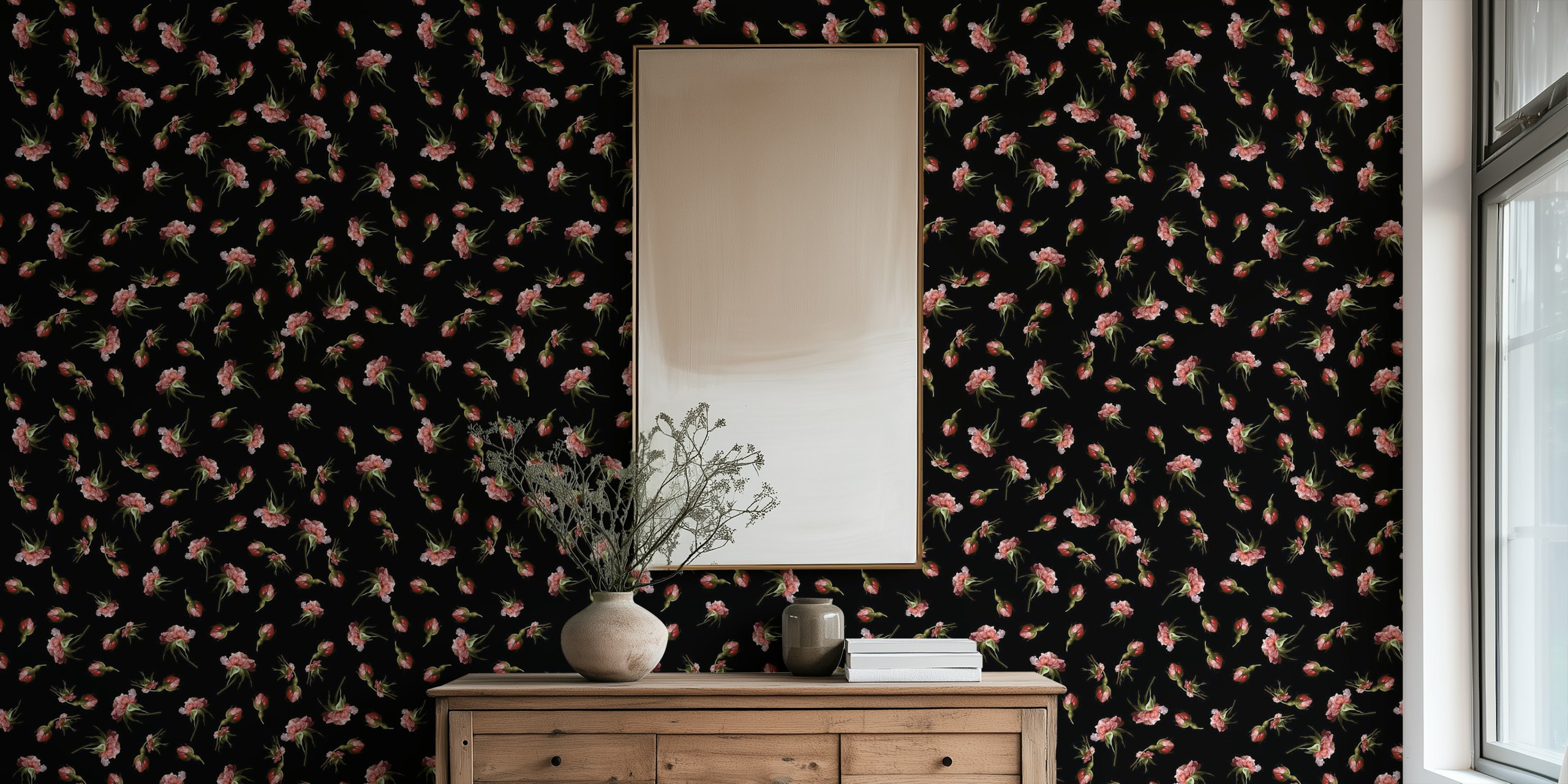 Midnight Rose Garden floral wallpaper in a room