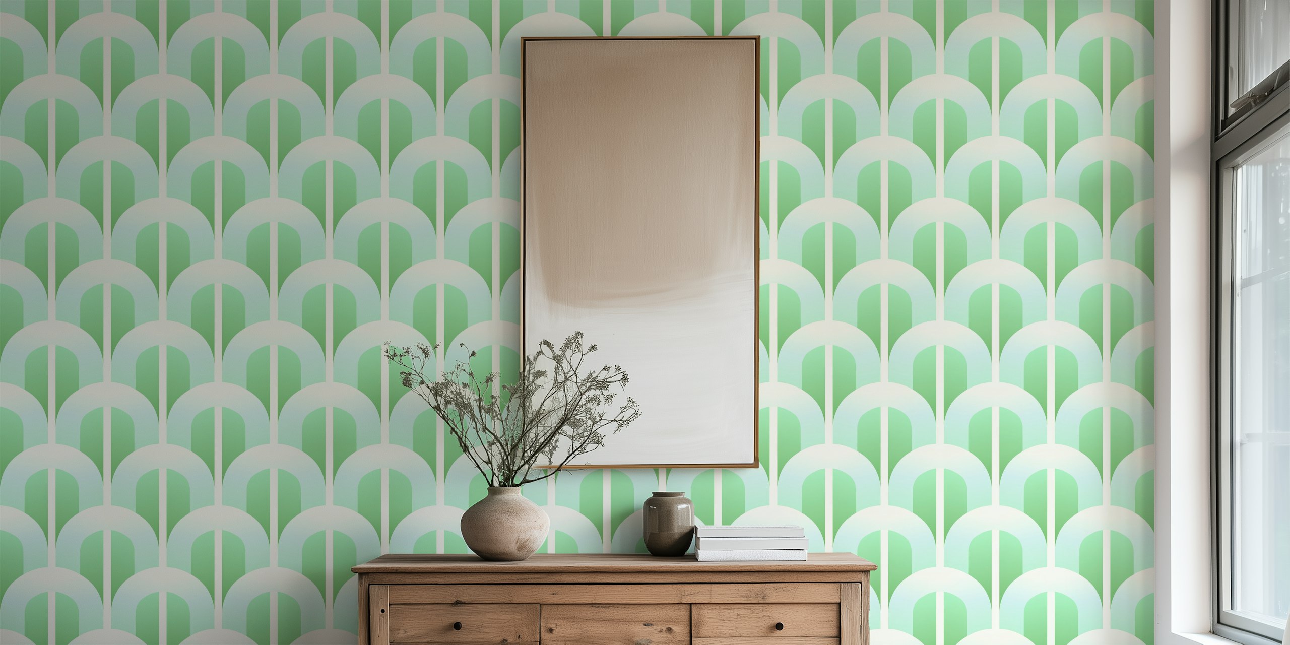 Arched pattern in mint green and light tones wallpaper