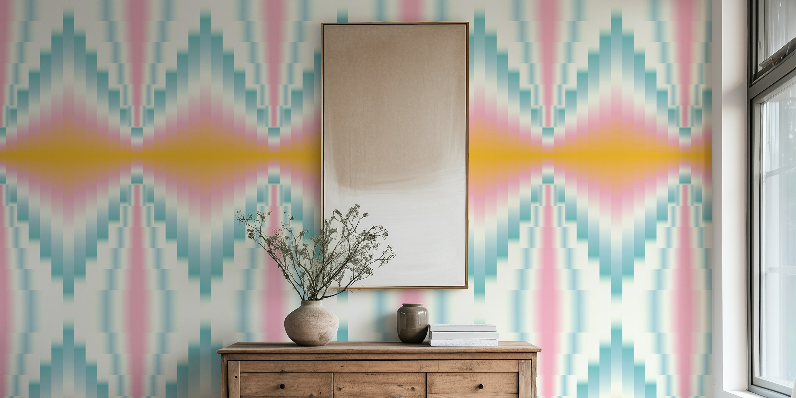 Padrão abstrato de diamantes desfocados em laranja, rosa e branco para um mural de parede