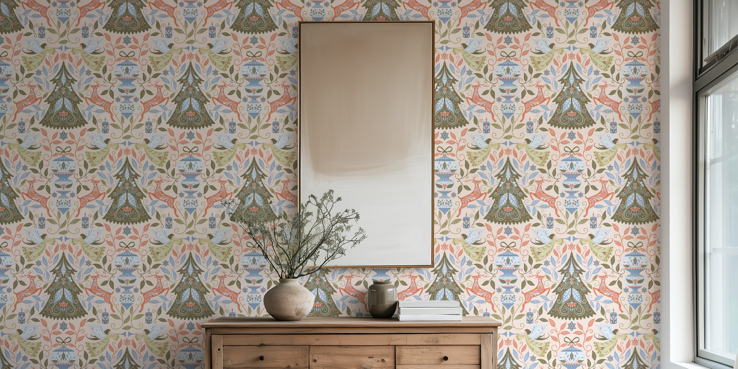 Ταπετσαρία Folk forest Christmas σε μια ζεστή δωμάτιο