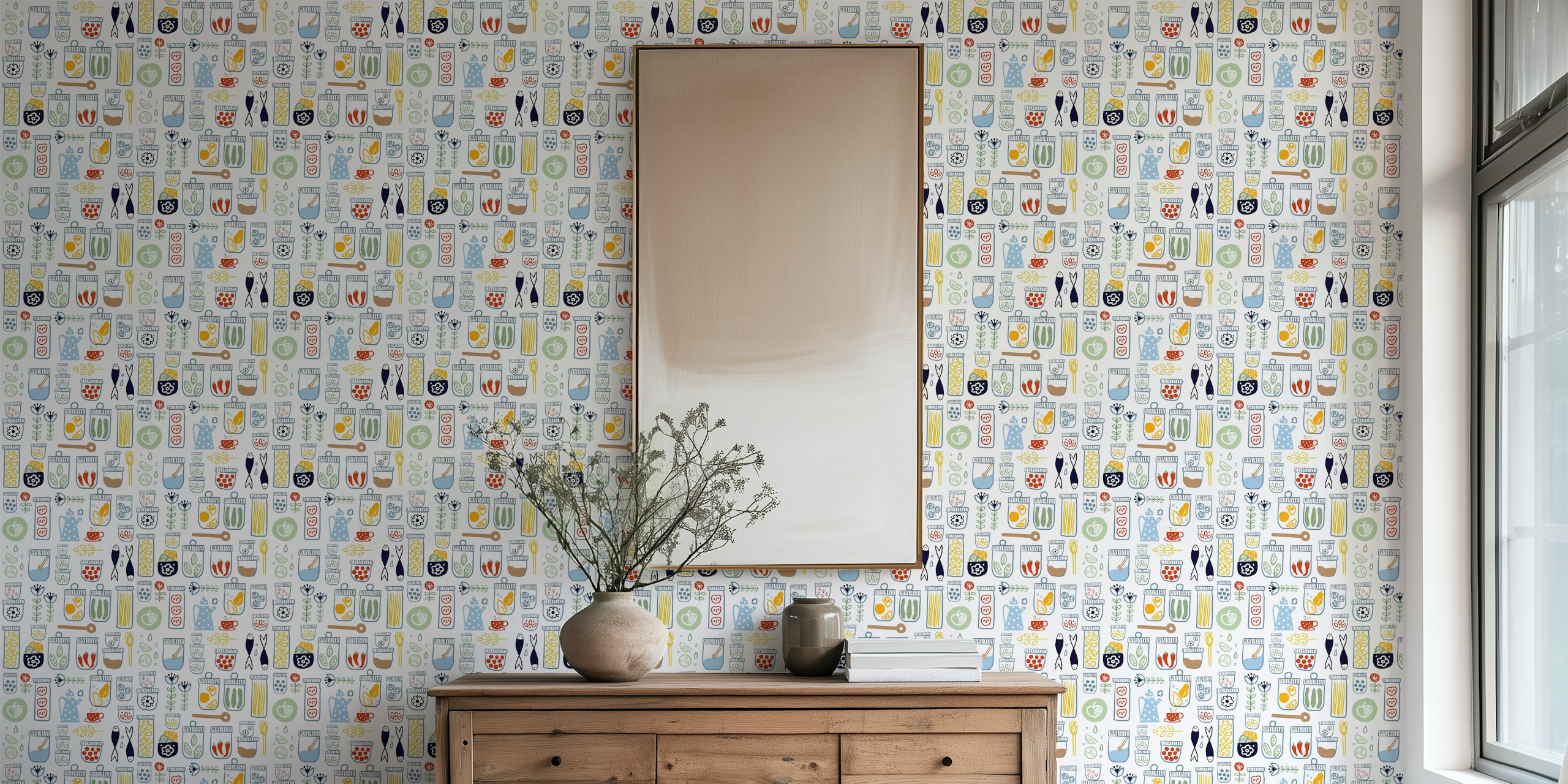Colorful pantry wallpaper design
