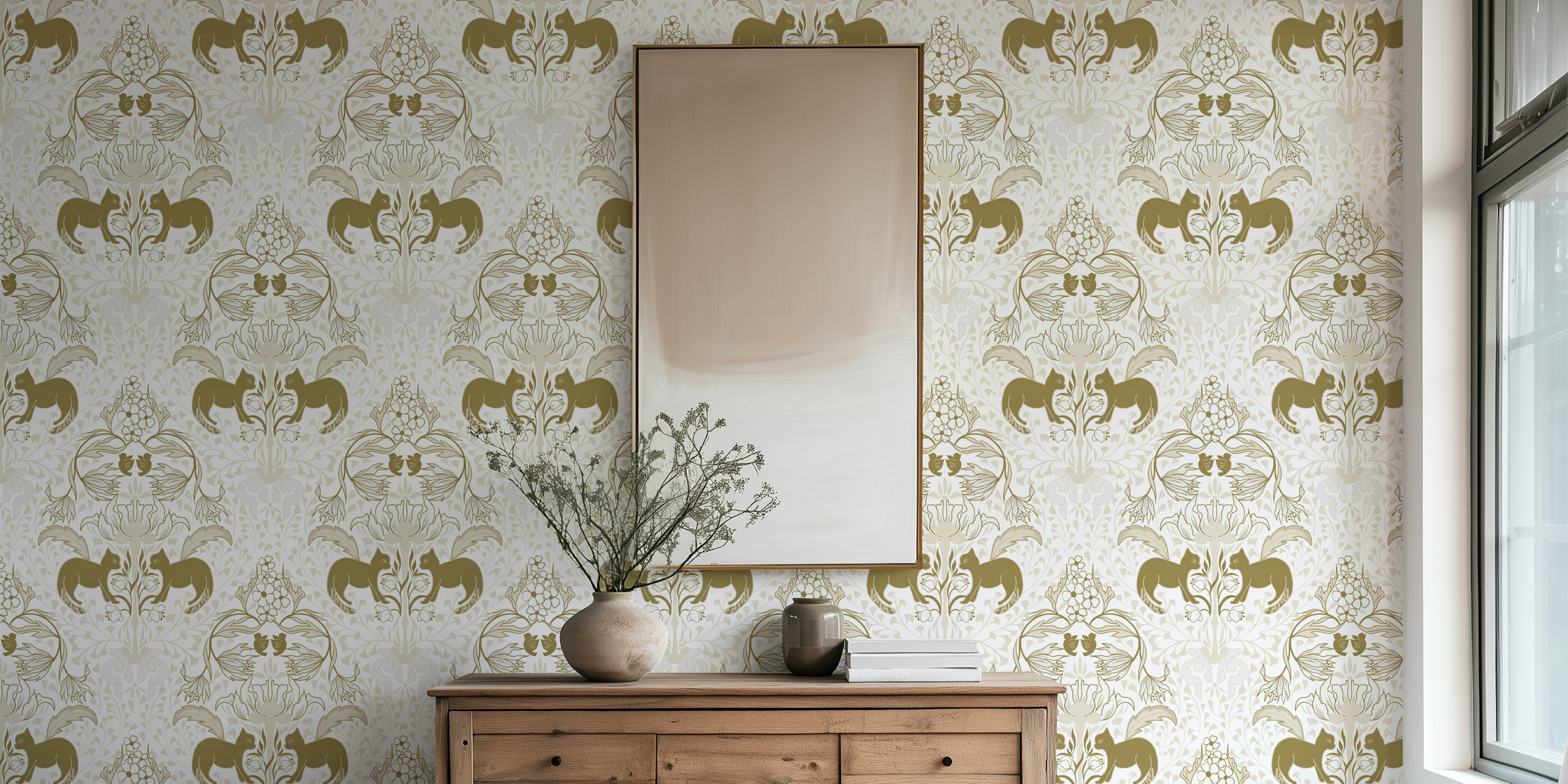 Design de papel de parede Hunting Cat em um quarto