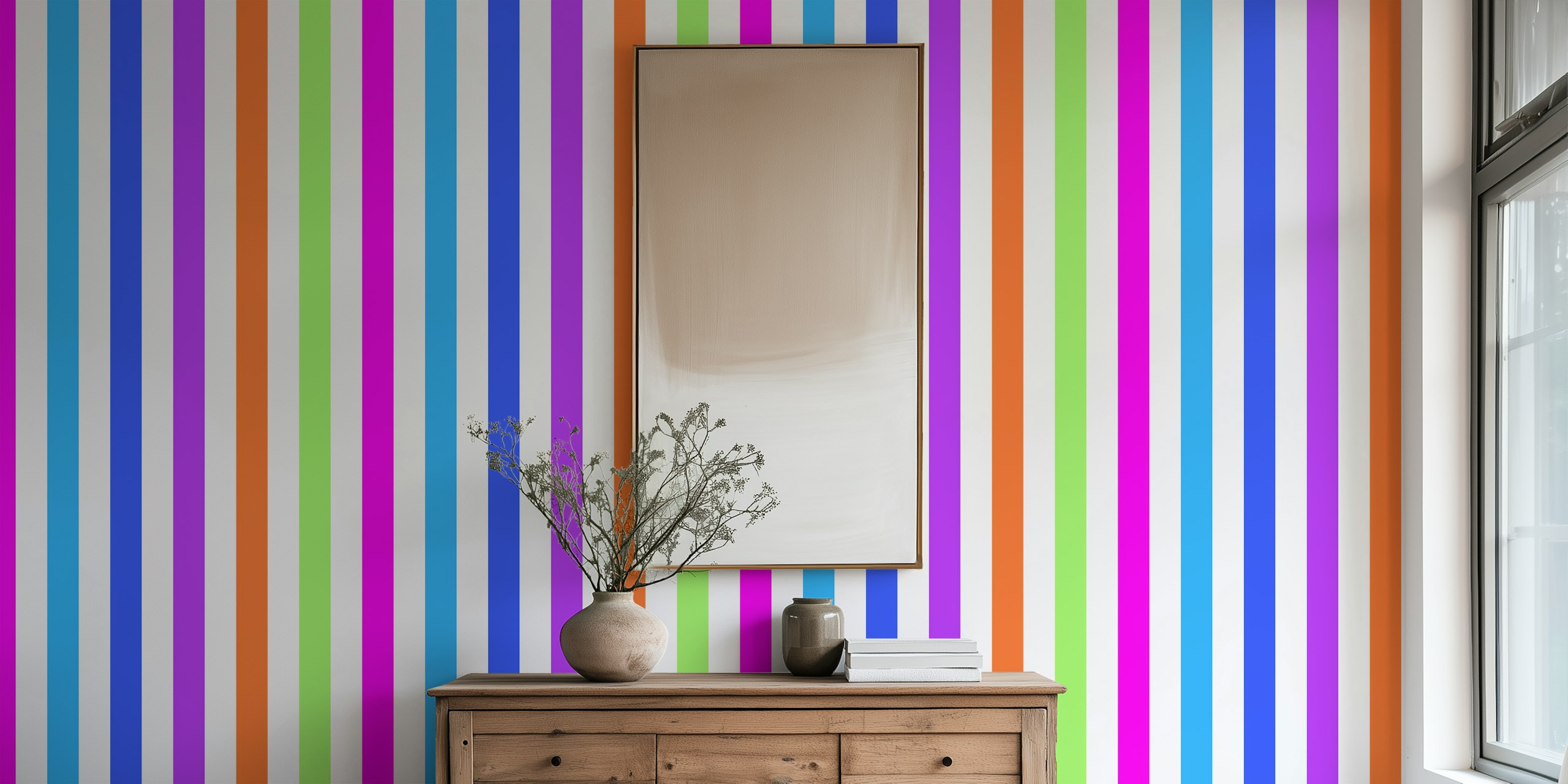 Multicoloured stripes wallpaper in a room