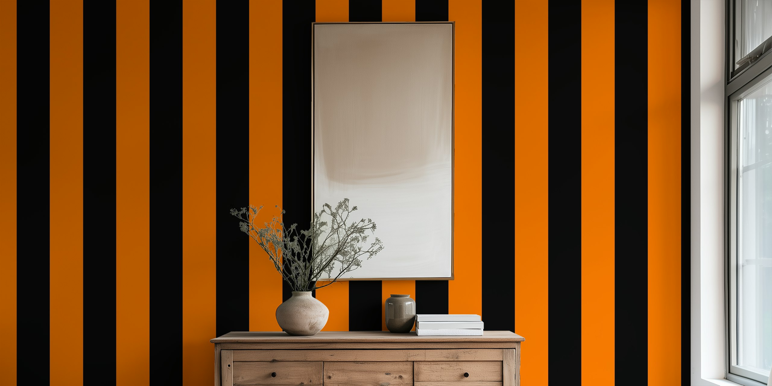 Bold orange and black striped wall mural from happywall.com