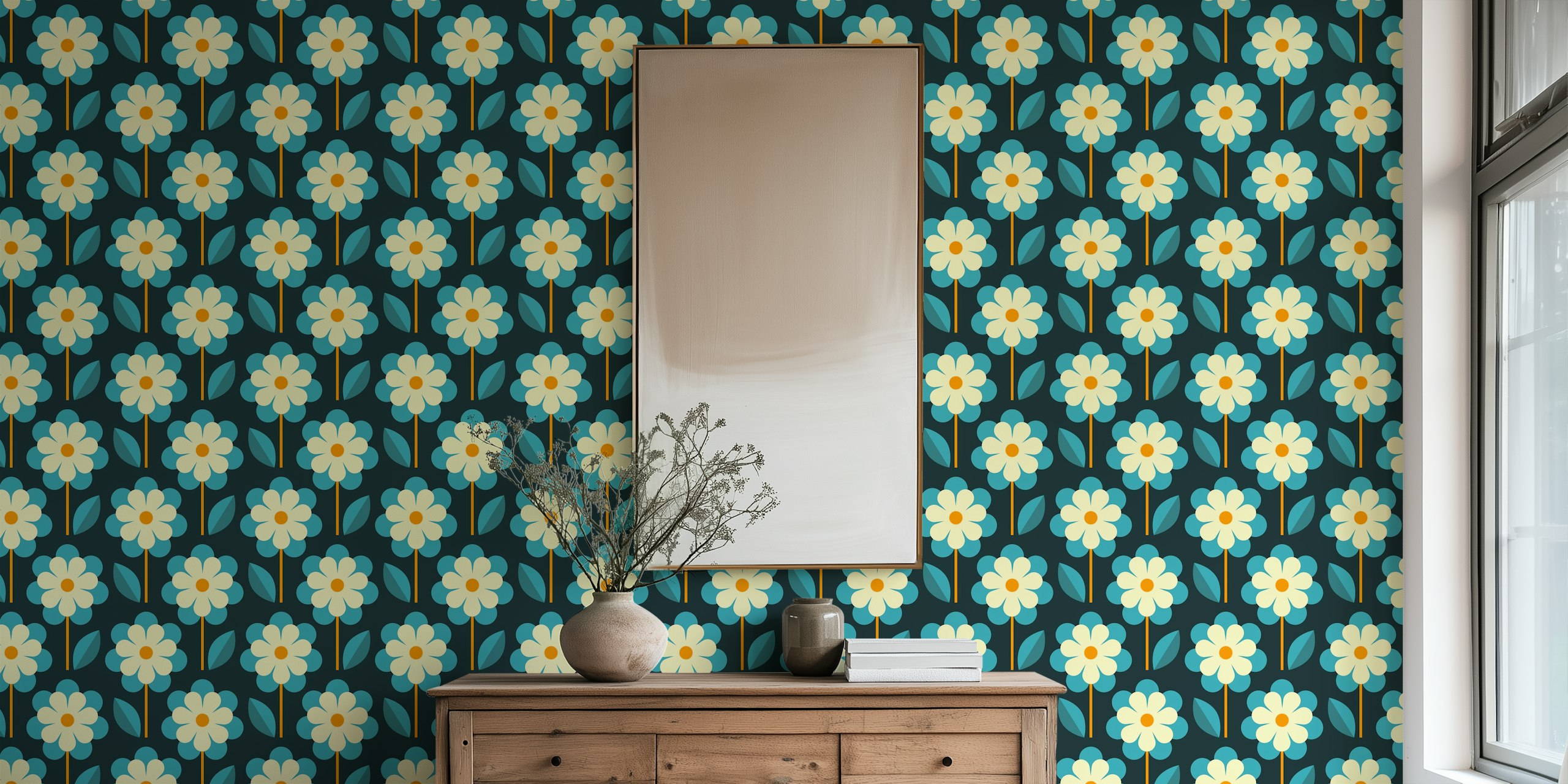 2814 B - skandinavisk / retro / granny daisies / blue