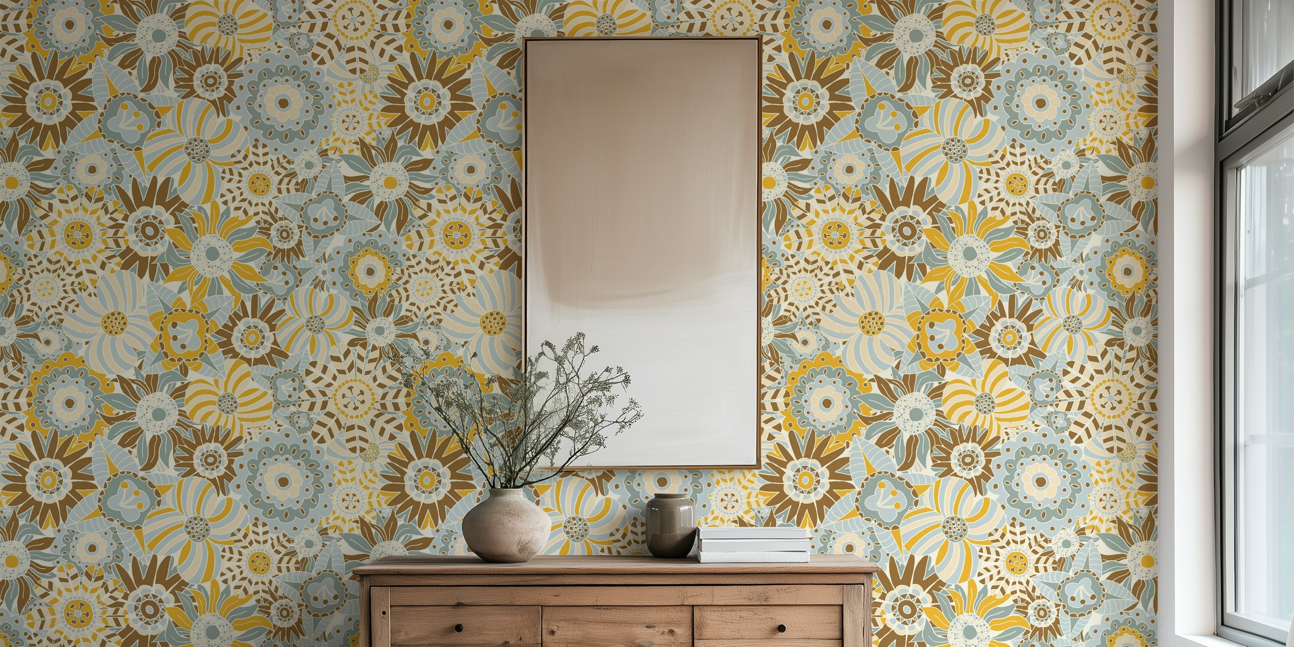 Maximalist floral vrt wallpaper u sobi