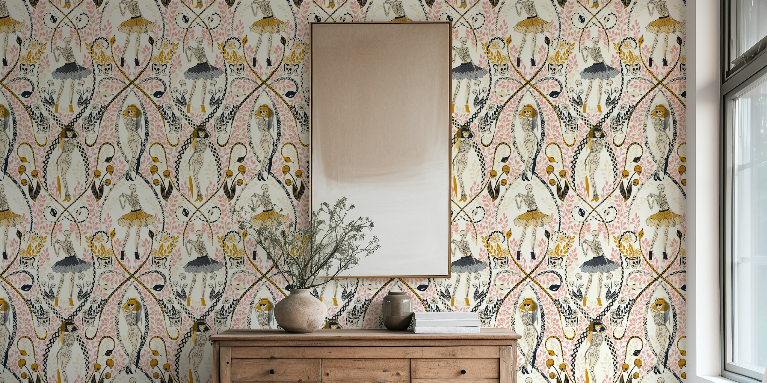 Gothic fashionista wallpaper in a room setting