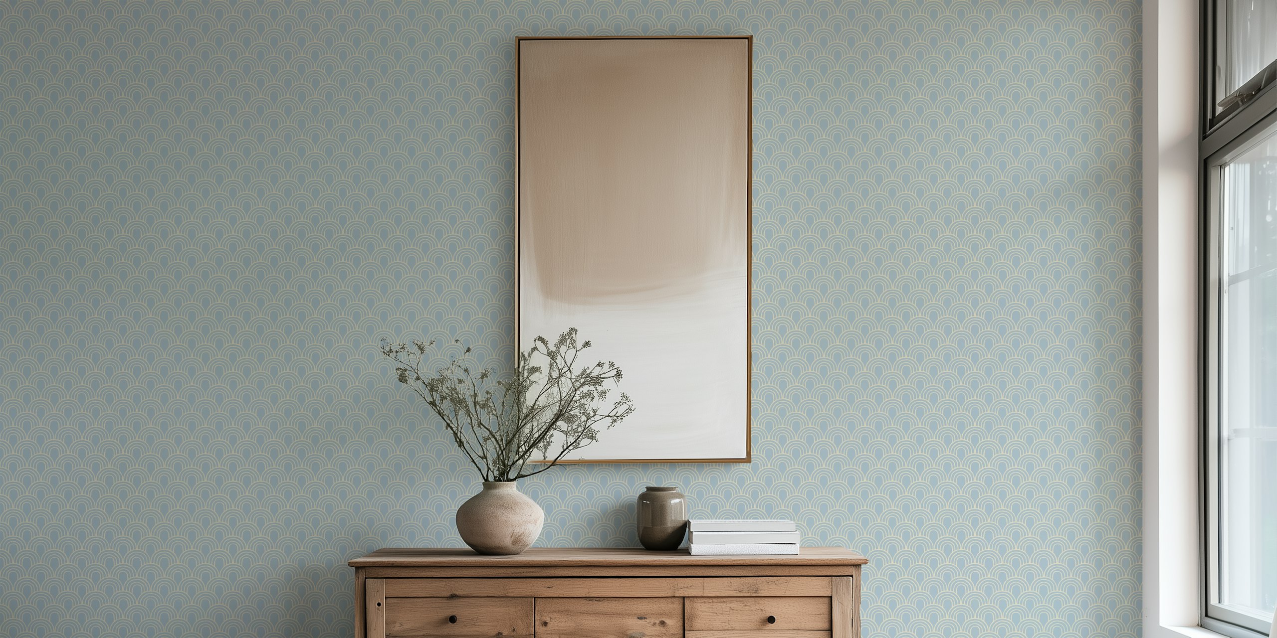 Japanese wave pattern in soft blue hues wallpaper