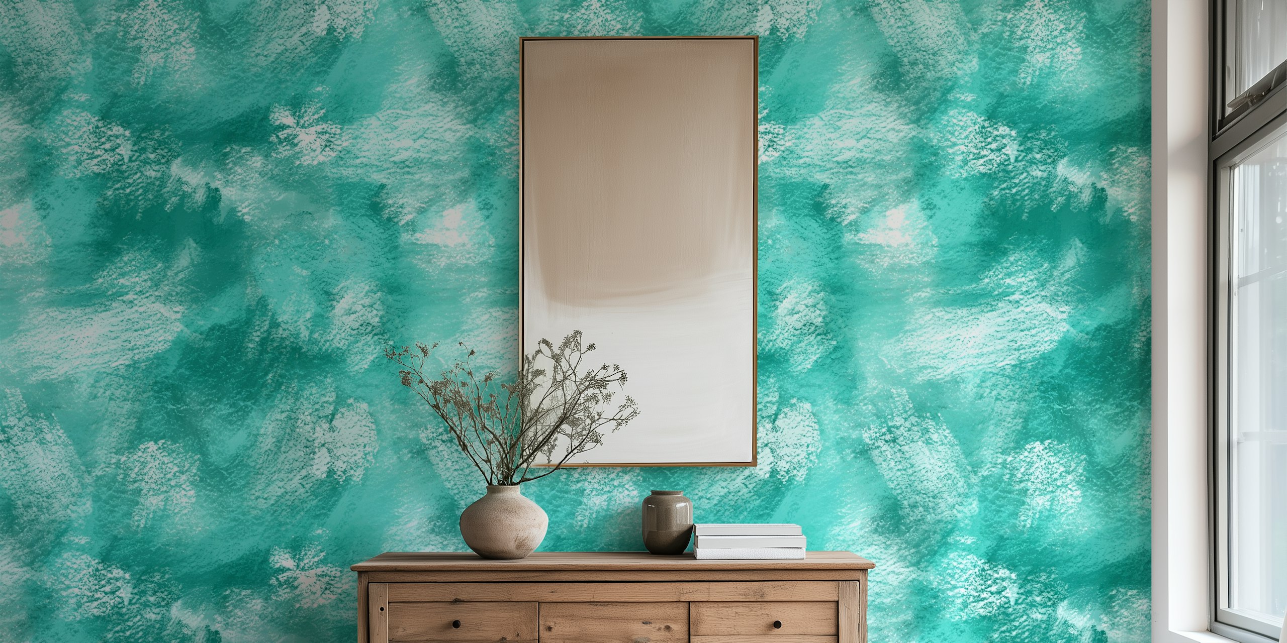 Tapeta Turquoise Painterly Background w pokoju