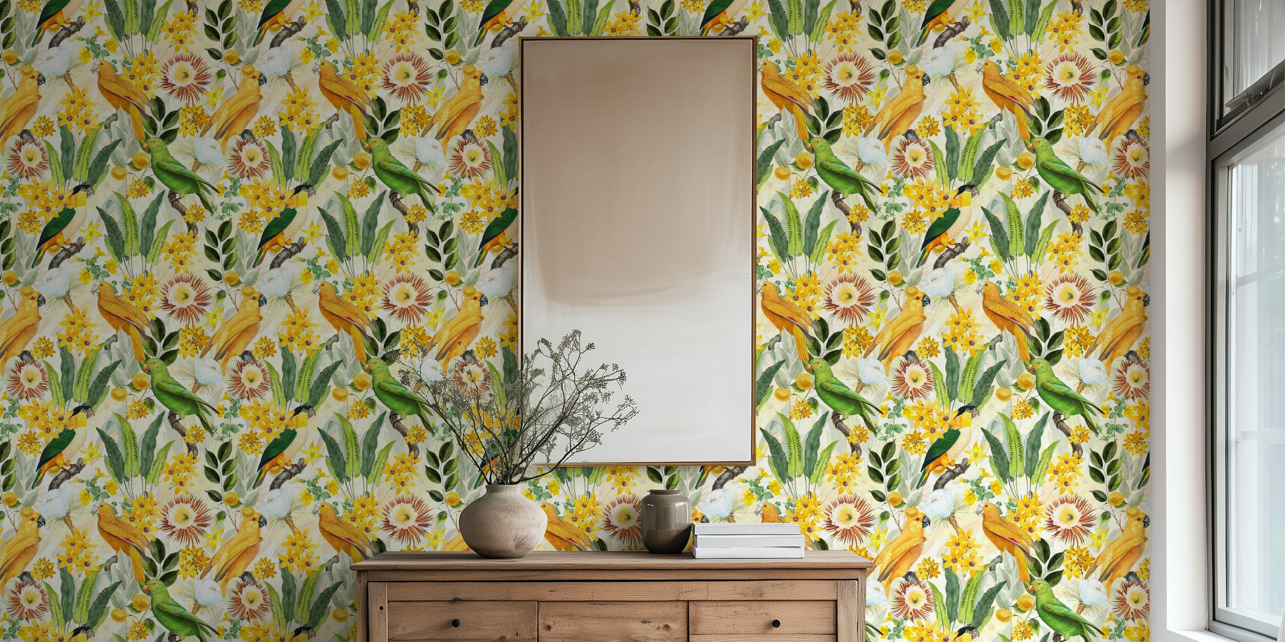 Tropical birds vægdesign i et rum