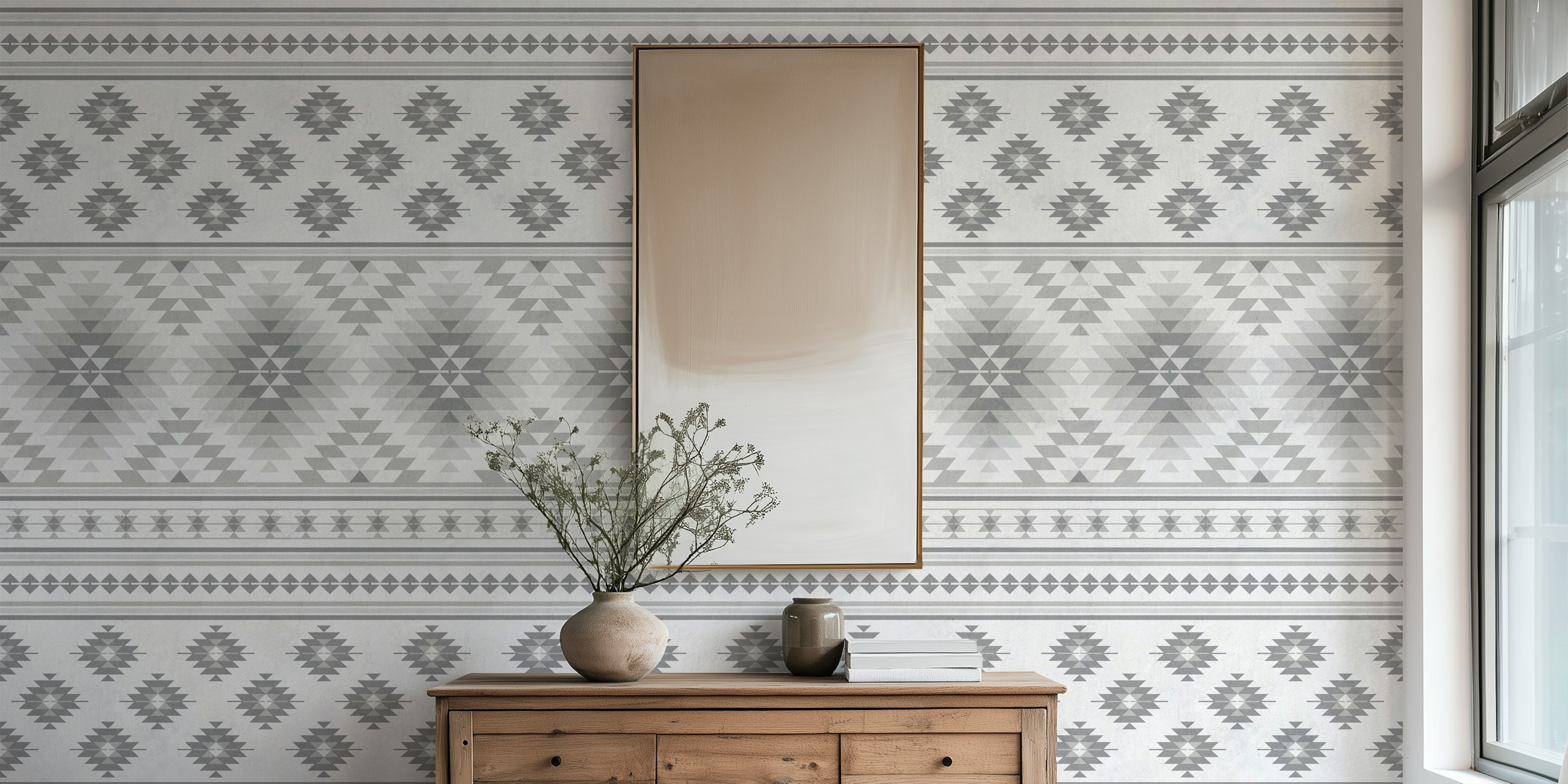 Kilim stripes in grey shades carta da parati in una stanza