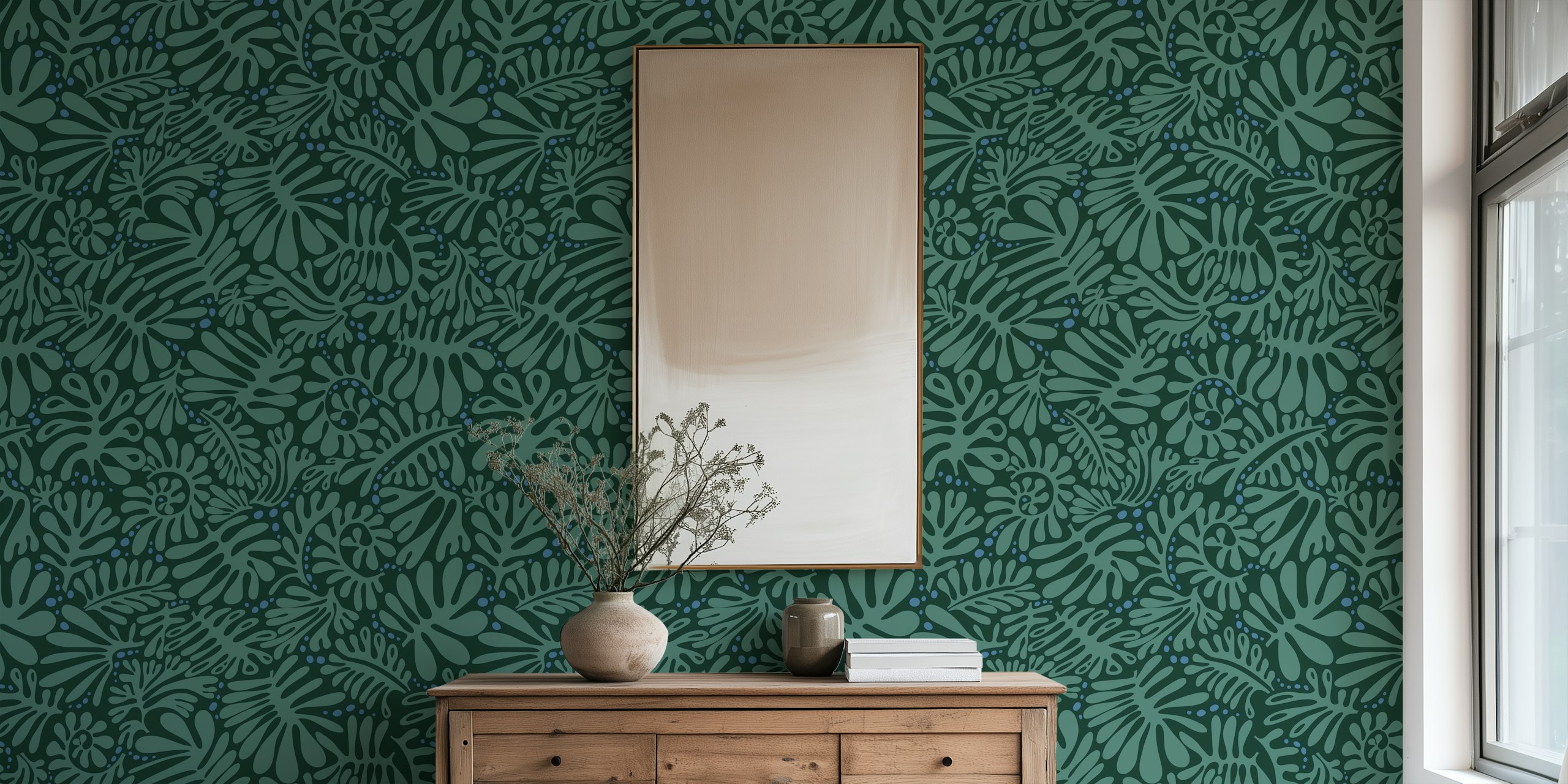 Tumma salvia vihreä Minimalistic Matisse leaves dark sage green
