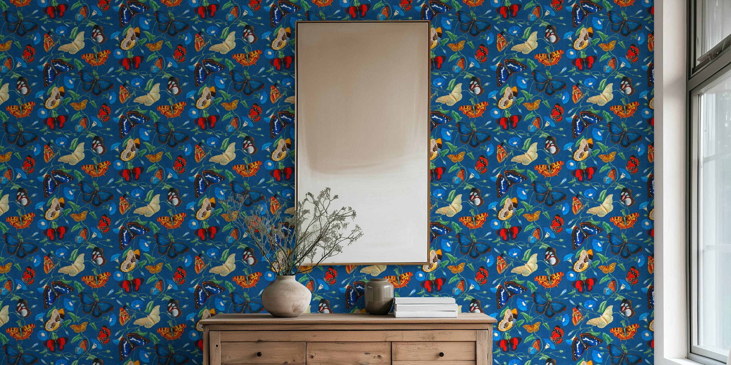 Papillonia - Morning Glory With Butterflies In Cobalt Small In Een Kamer