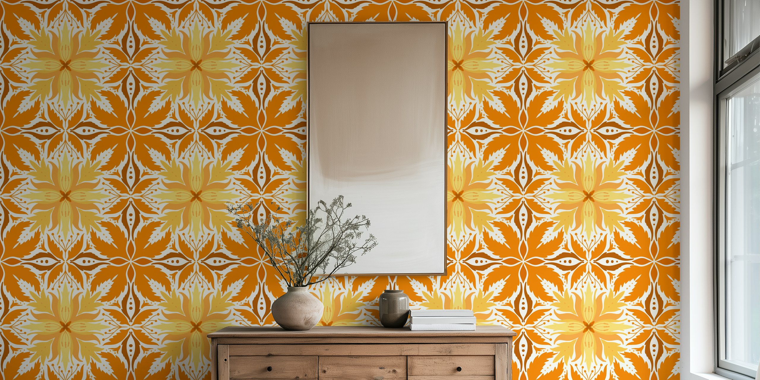 Papel de parede Ornate tiles em yellow and orange