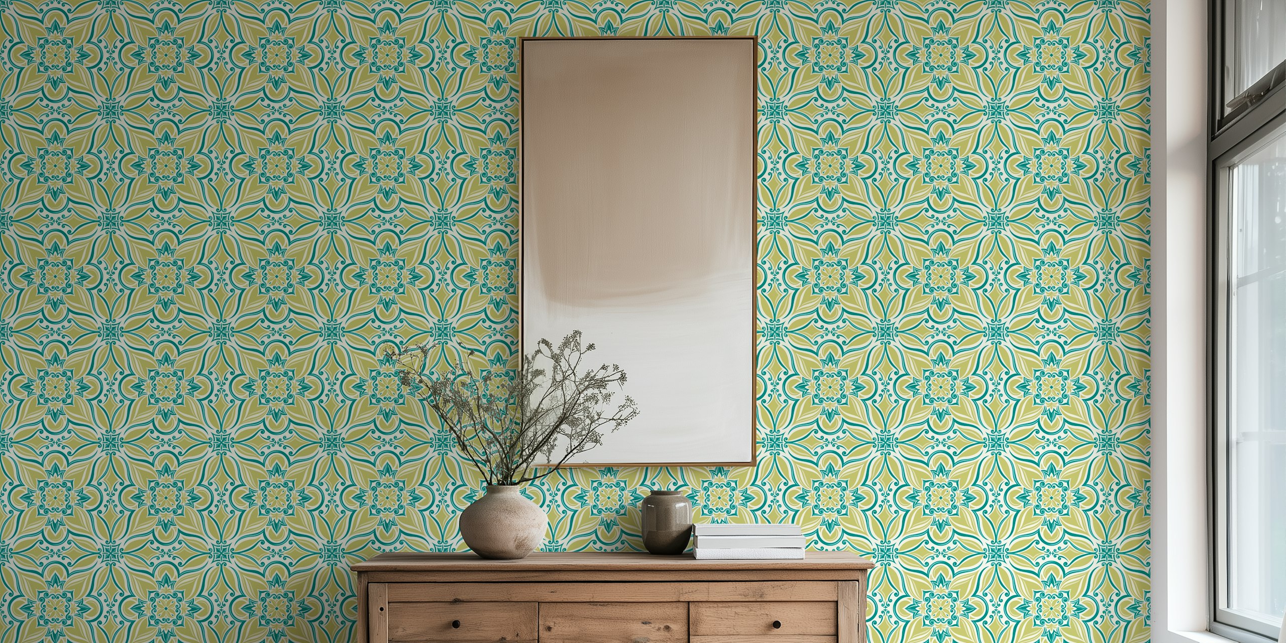 Coastal Mediterranean Tilework wallpaper in a room