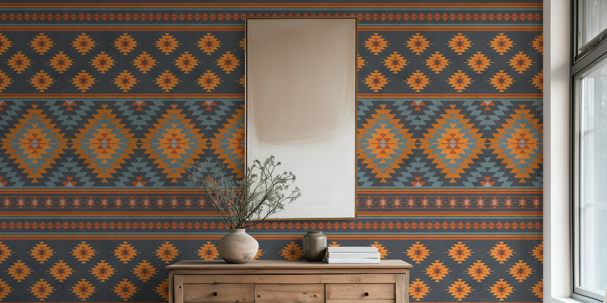 Kilim stripes wallpaper dans un intérieur élégant