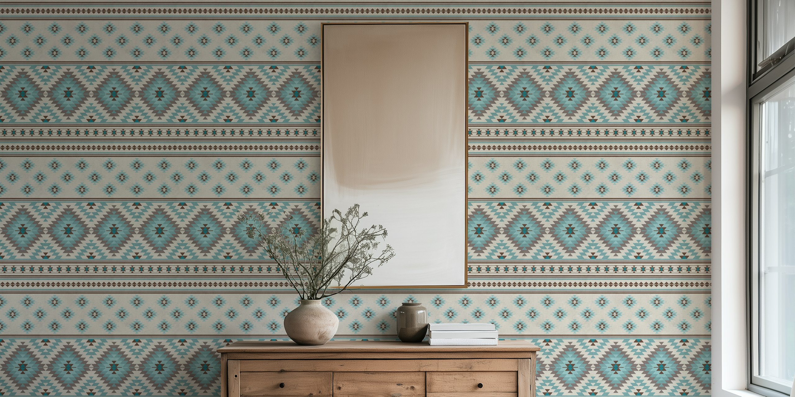 Kilim stripes wallpaper v stylovém pokoji