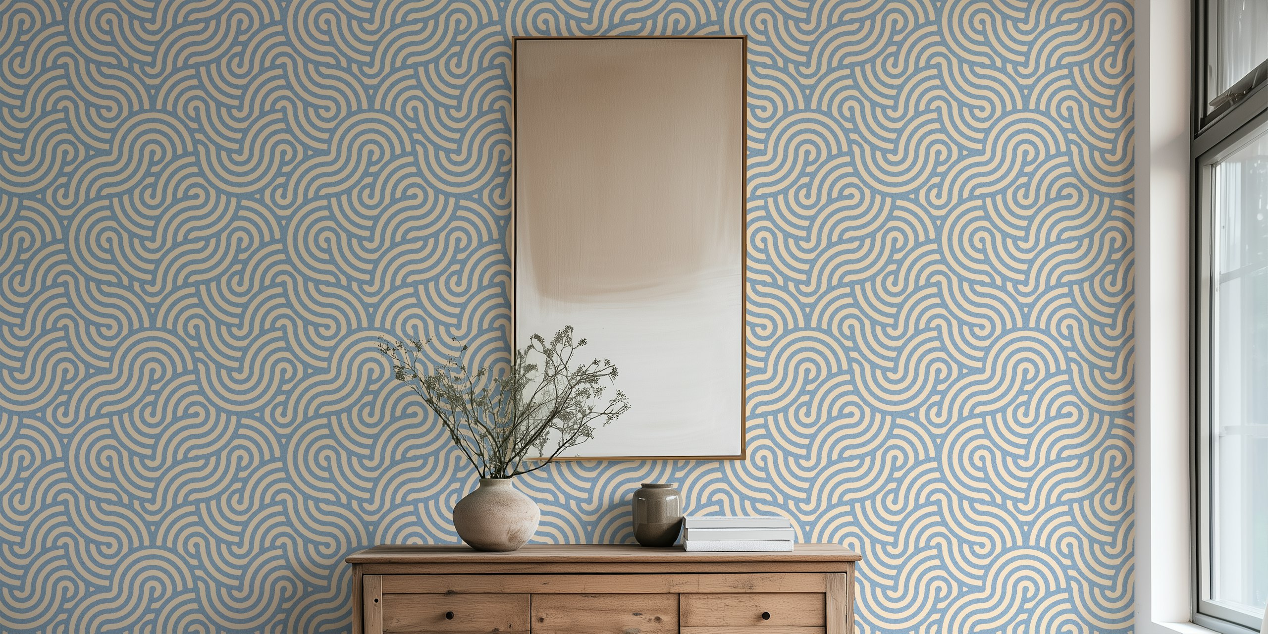 Swirl Stone And Almond Wallpaper In A Room