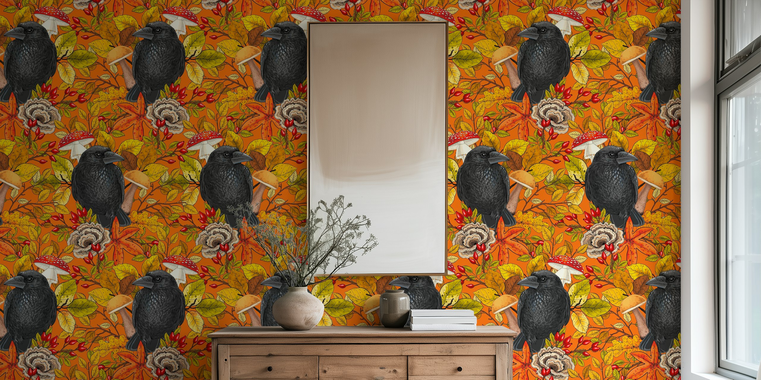 Autumn raven wallpaper u živopisnoj sobi