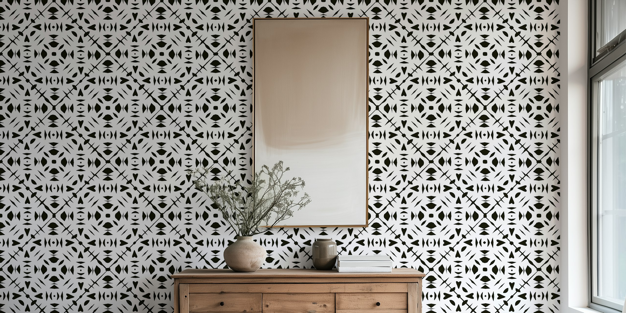 Papercut black and white tapetti huoneessa
