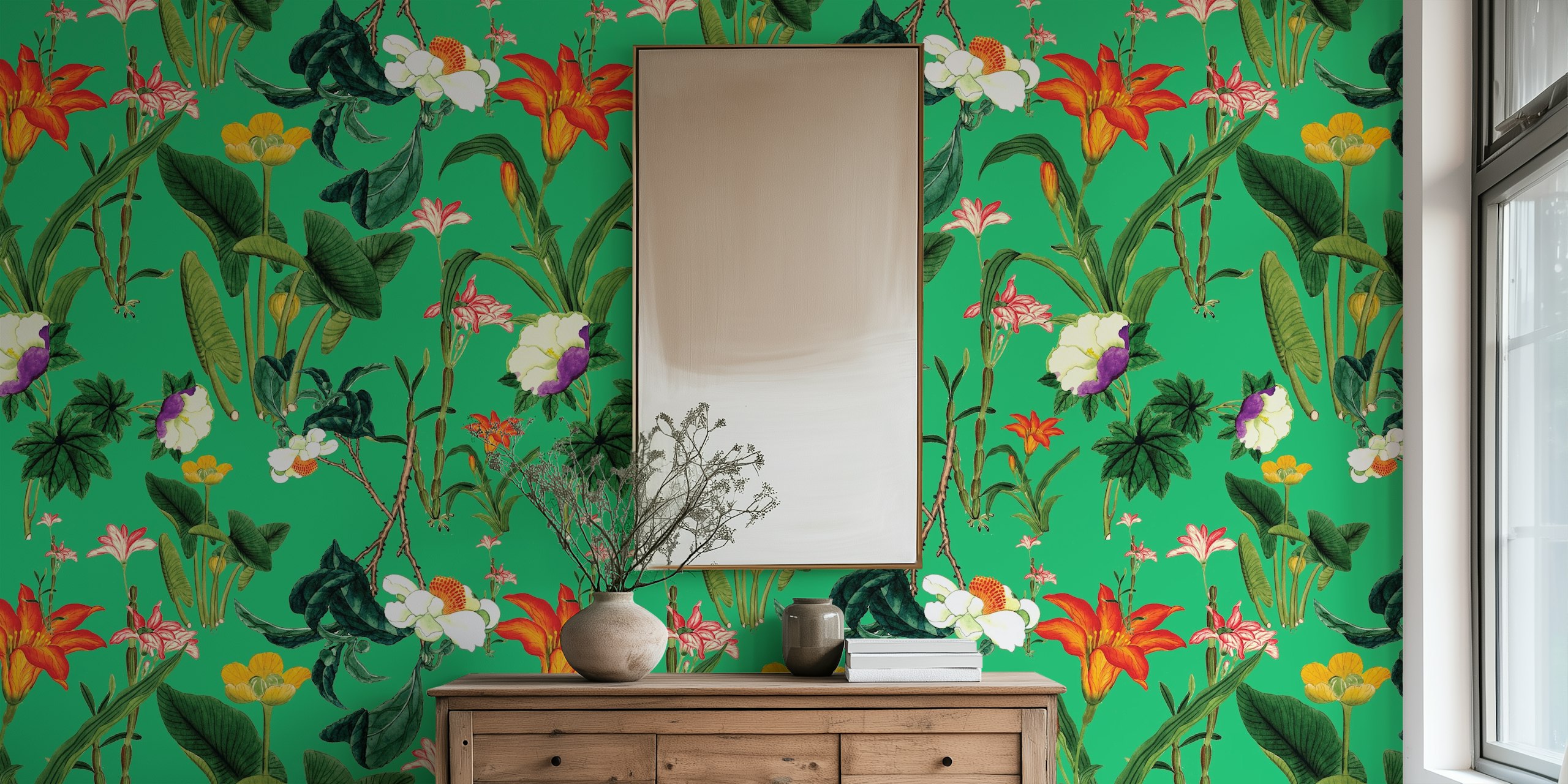 Tapeta Botanical Vintage Floral Green v pokoji