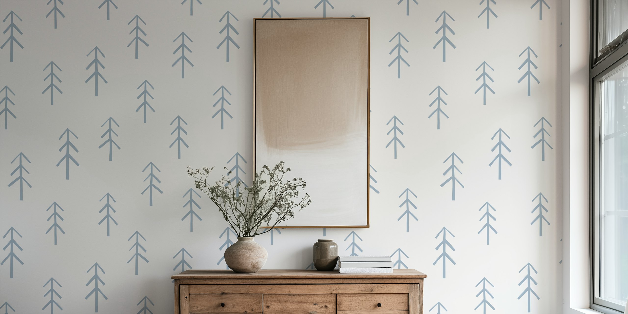 Forest trees in light blue on grey background wallpaper