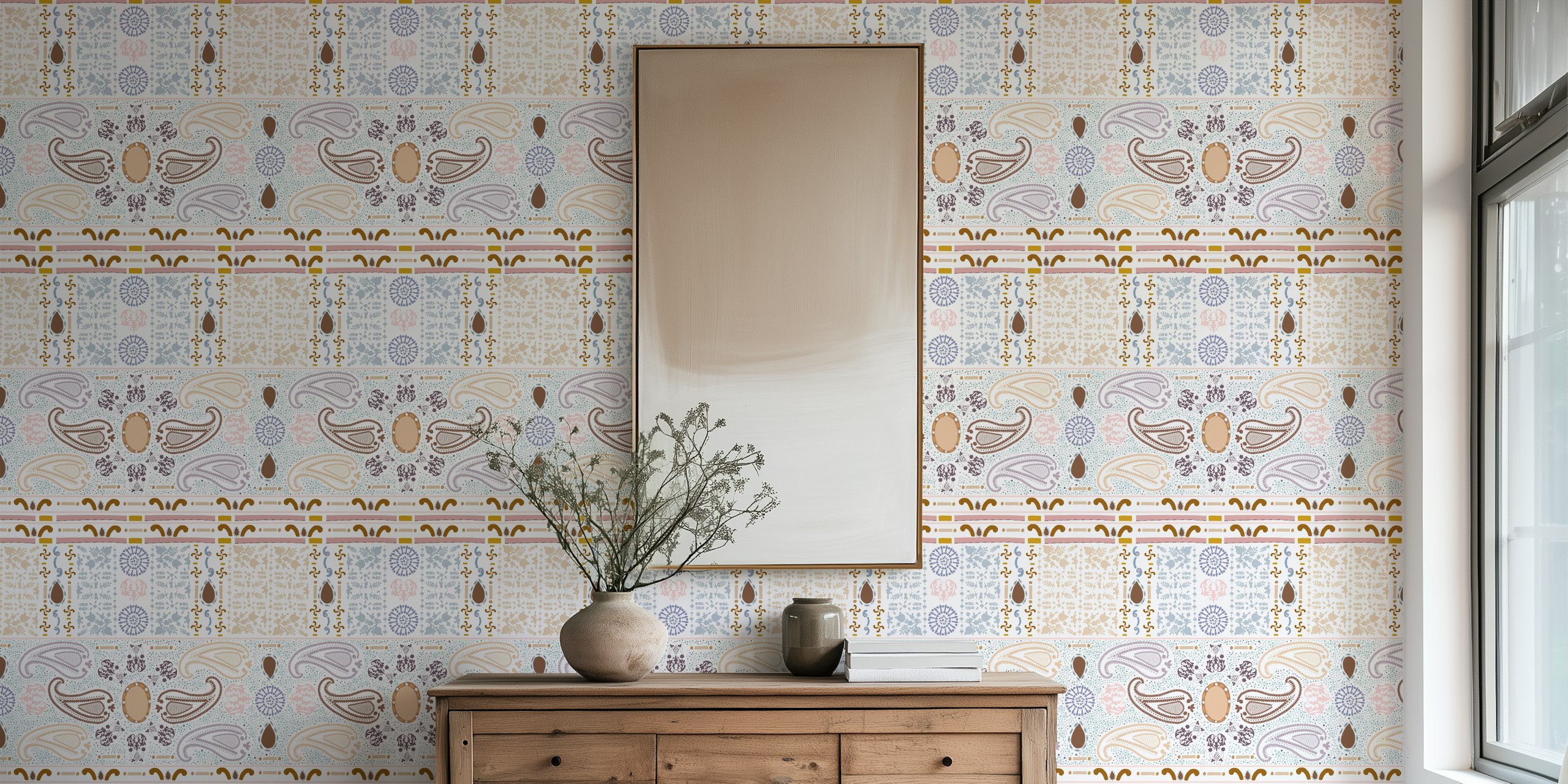 Decorative borders hand drawn nature wallpaper in a room