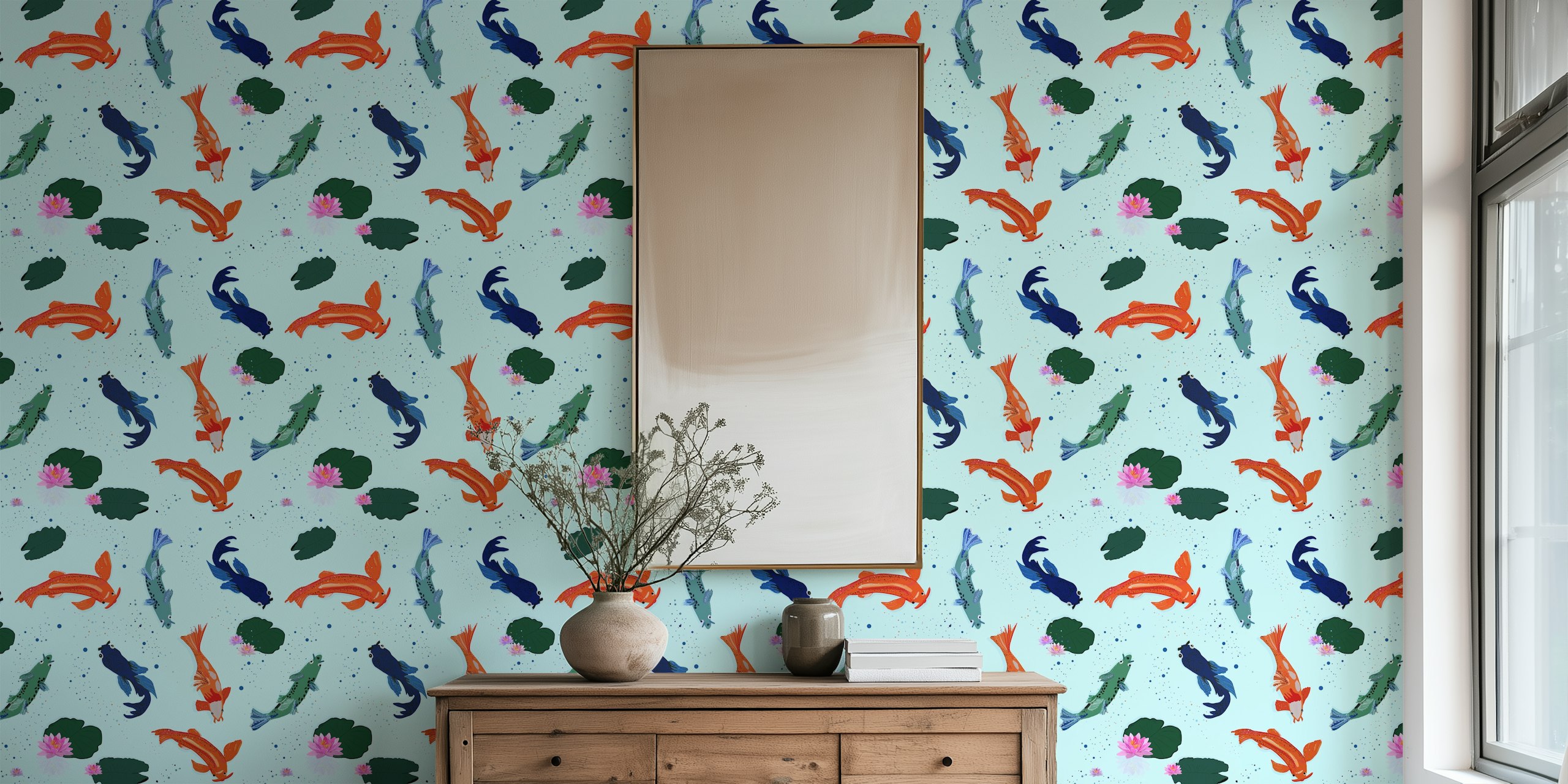 Papel de parede Koi fishes em um quarto