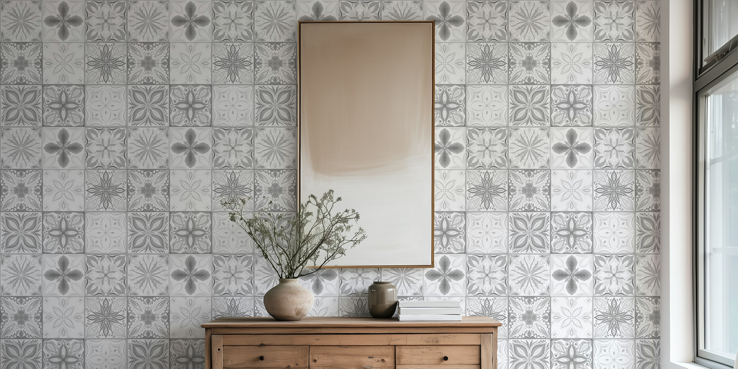 Monochrome gray ornate tiles Design